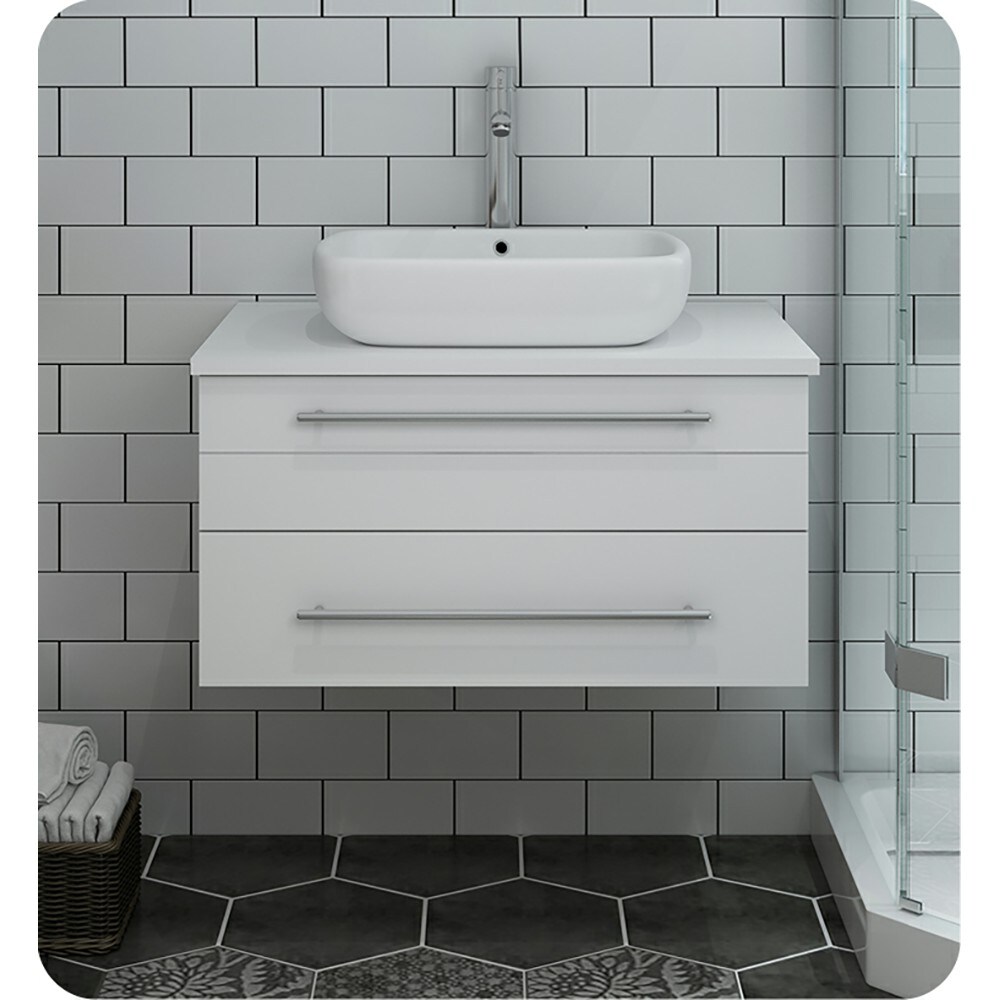 Lucera 30'' White Quartz Stone Wall-Mount Vanity