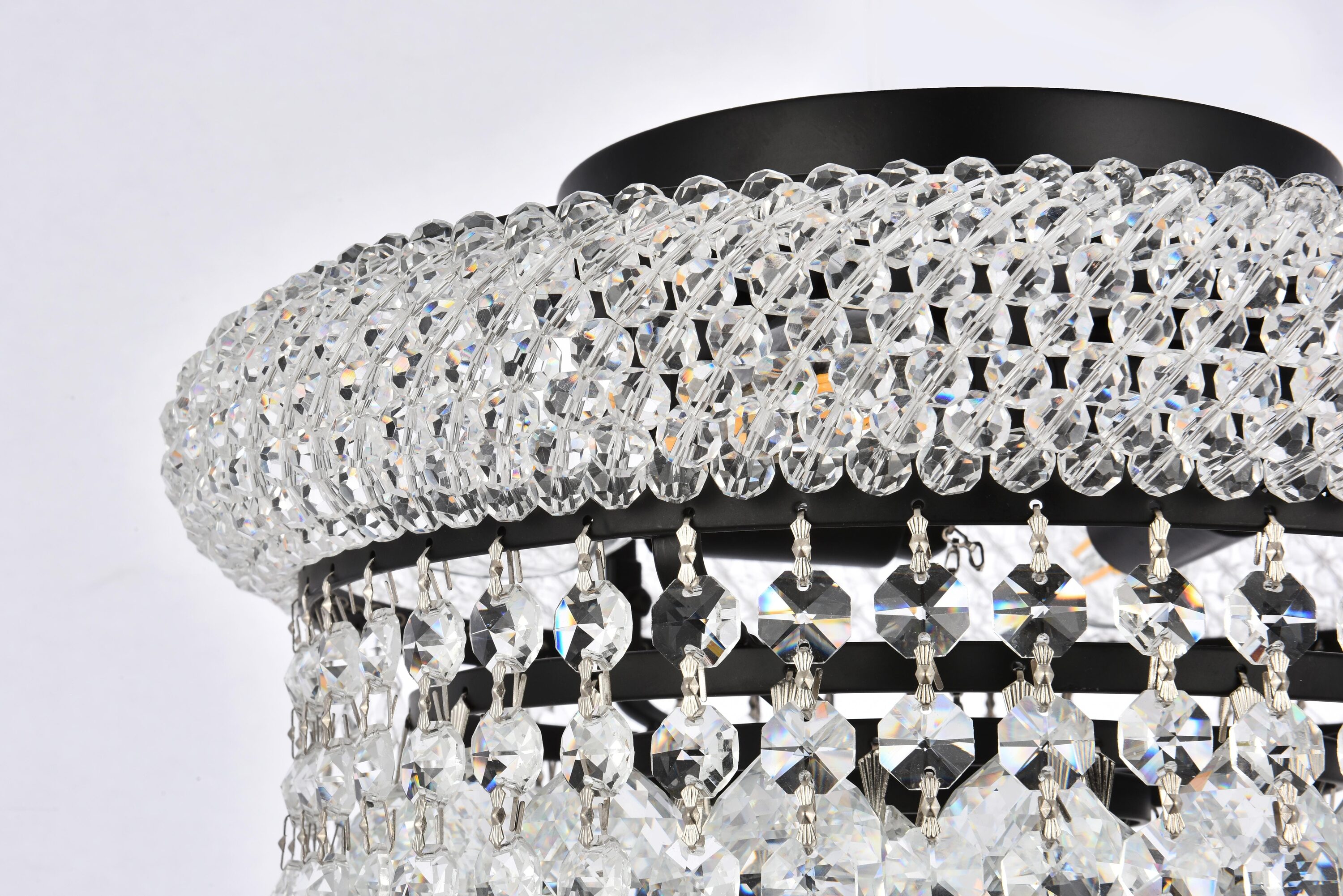 Primo 12-Inch Black and Crystal Flush Mount Light Fixture