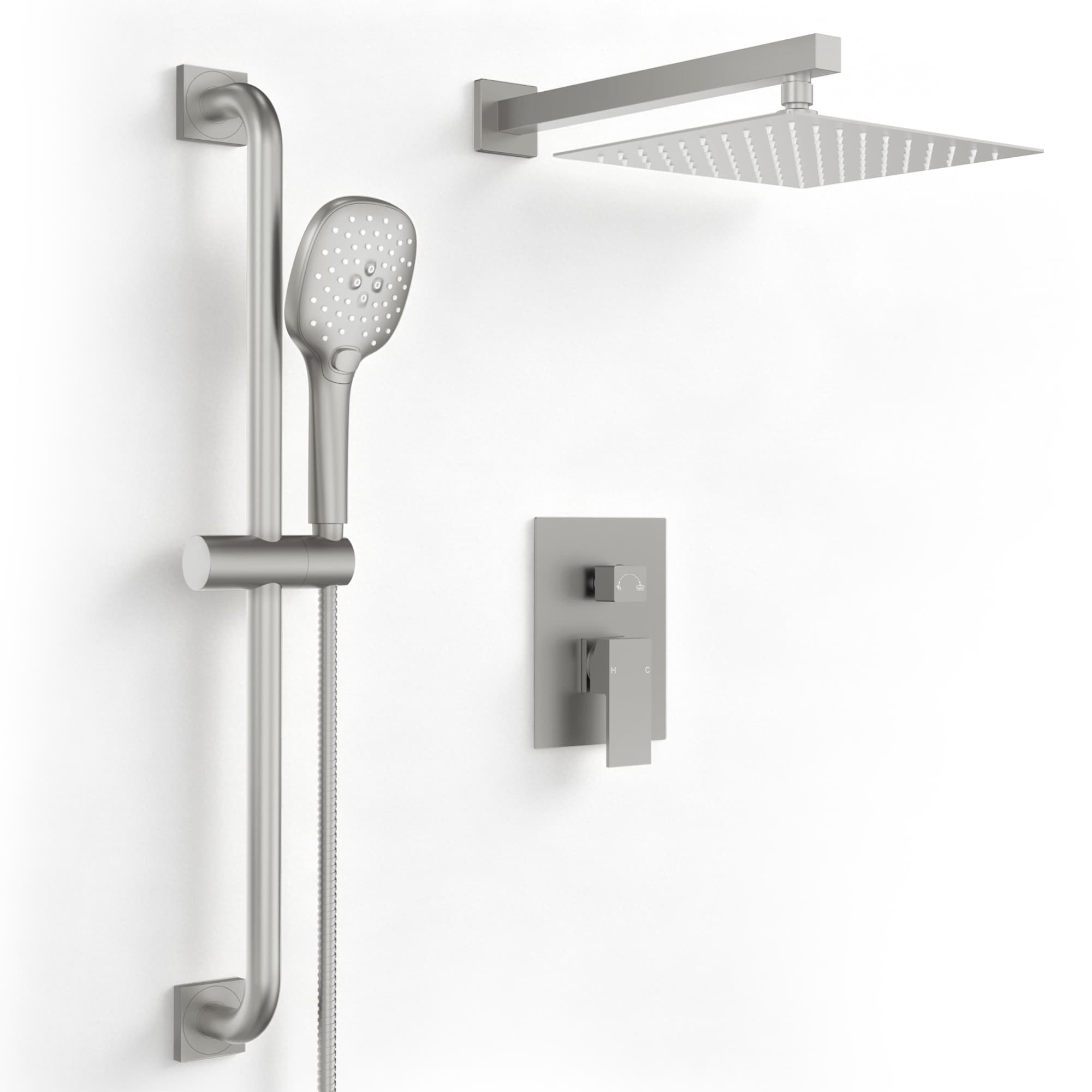 YAWWALK -  10 in Rainfall Square Shower Faucet System with 3-Setting Handheld and Adjustable Slid...