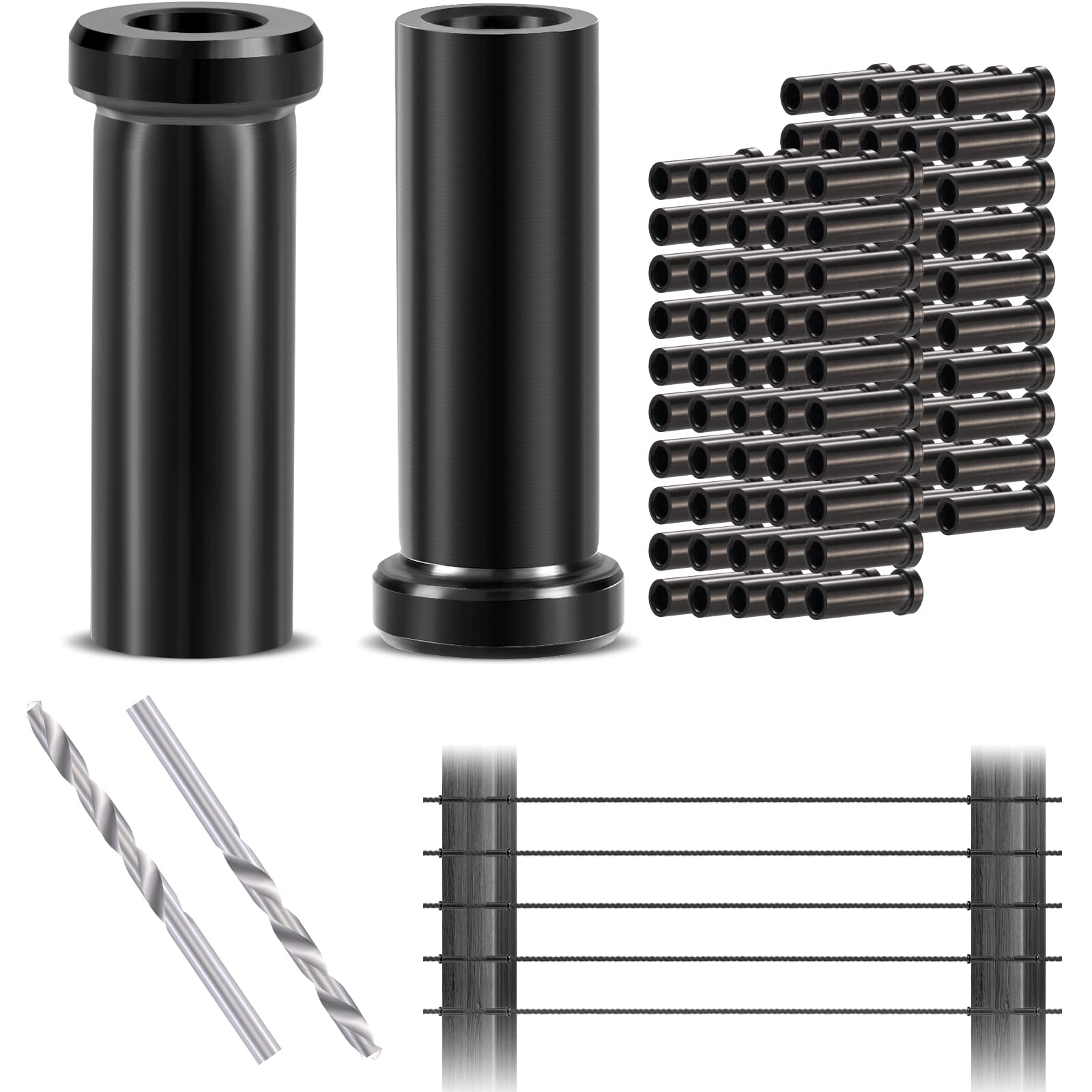 Phyfalip  Black T316 Marine Grade Stainless Steel Protector Sleeves for One Eighth Inch Cable Railing Wire Rope Deck Railing Hardware Kit for