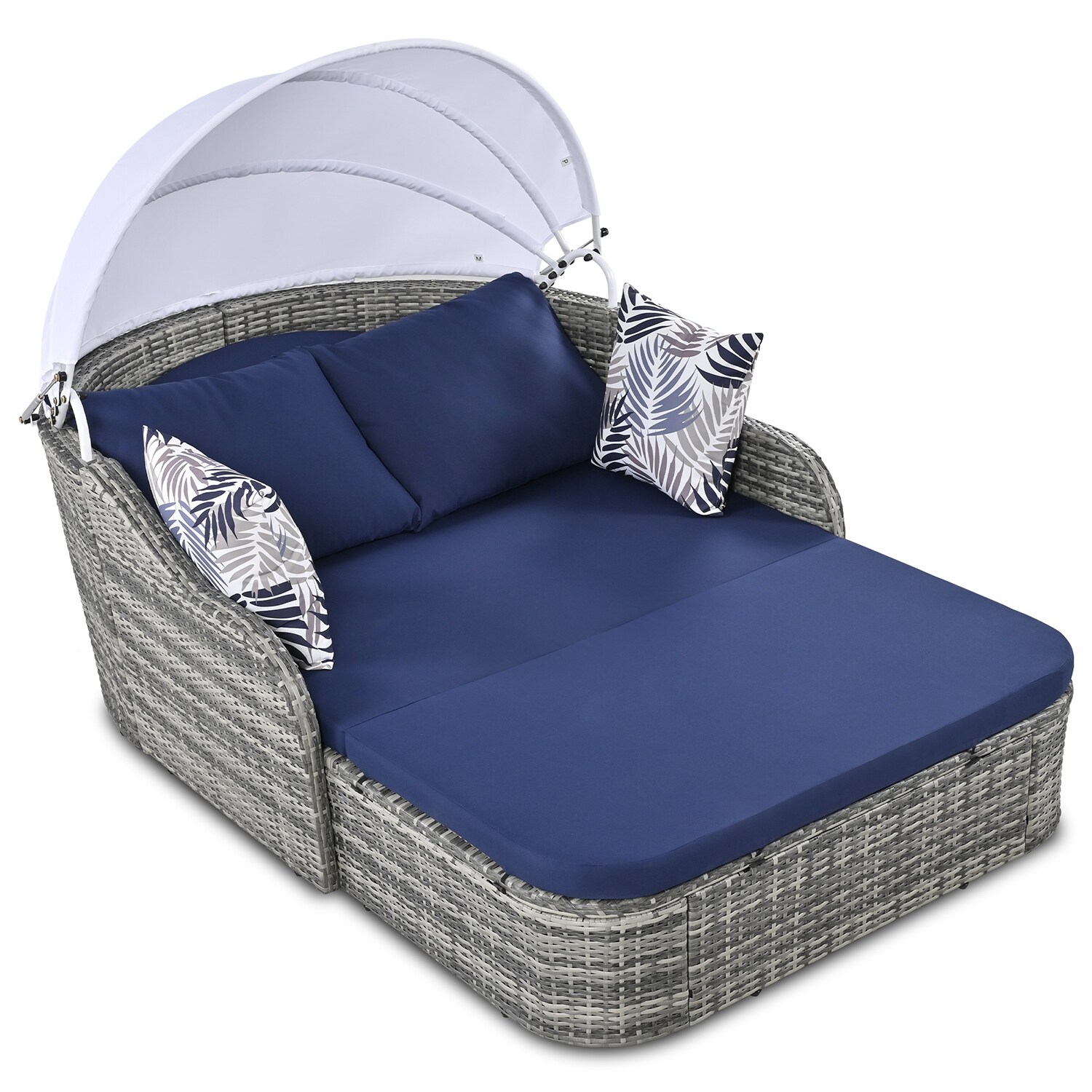 Bybafun YA0200112 Rattan Outdoor Daybed with Blue Cushions and Rattan Frame