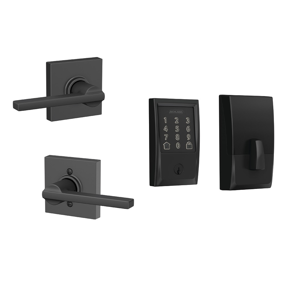 Schlage  Encode Century Matte Black Electronic Deadbolt and Latitude-Collins Lever Bundle