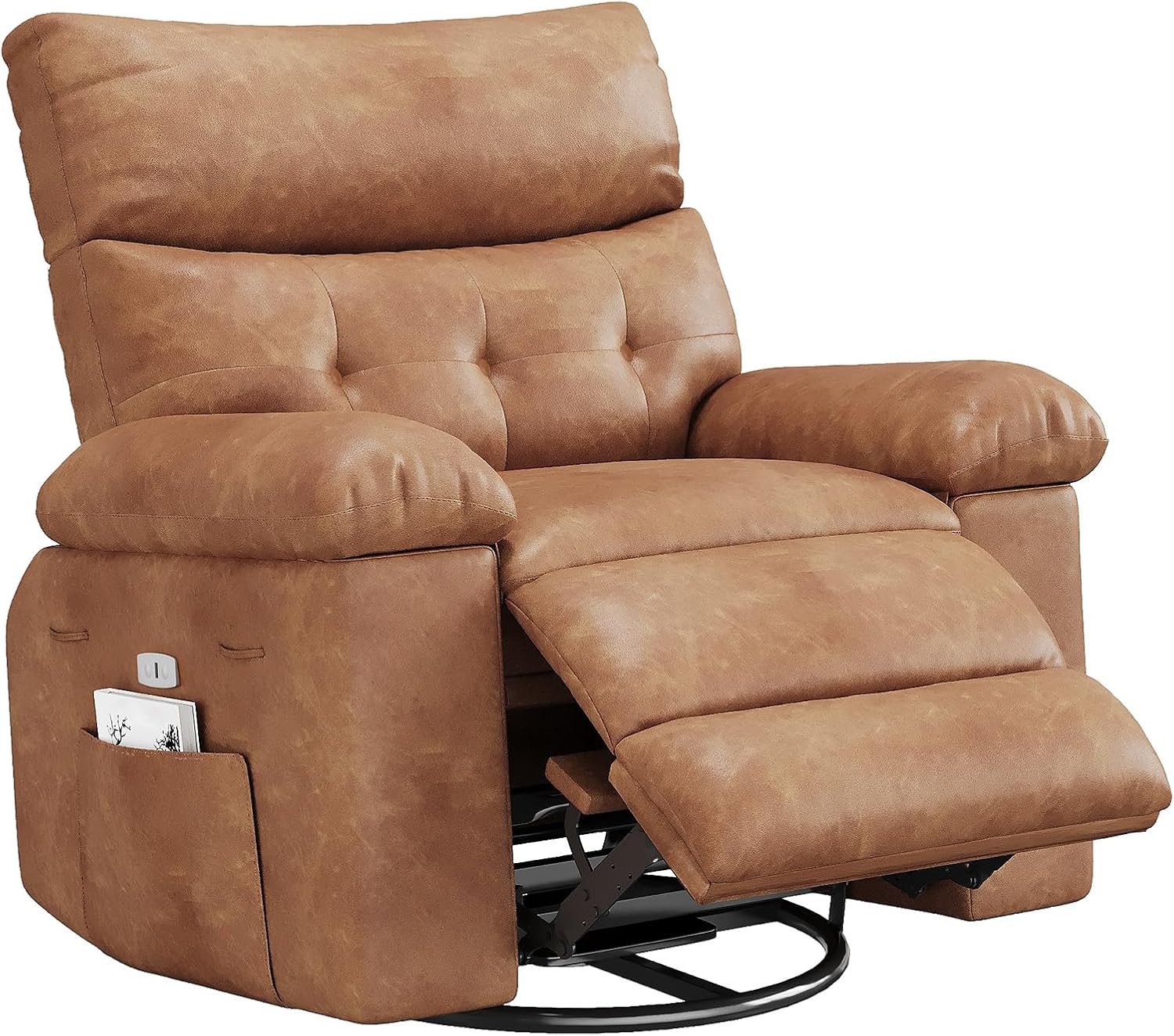 Qeetex ABODE-PHOHWGQ Large Leather Recliner Chair With Cup Holders Extra Wide 268 Inch Seat Manual Reclining Overstuffed Padding High Density Sponge Footrest Casual Style Durable Two Color Retro