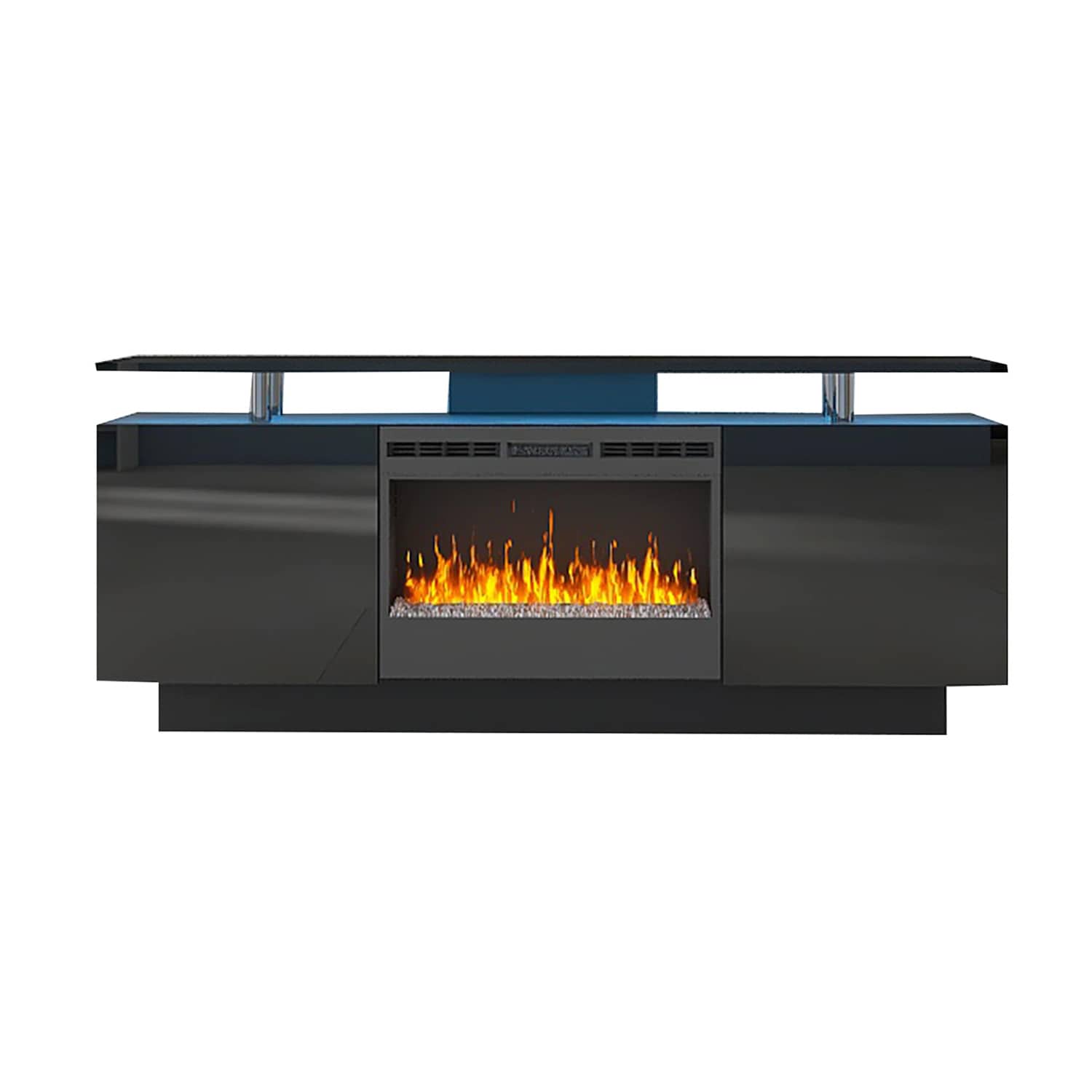 Bybafun YC2900001 63-in W Black TV Stand with LED Corner or flat wall Electric Fireplace