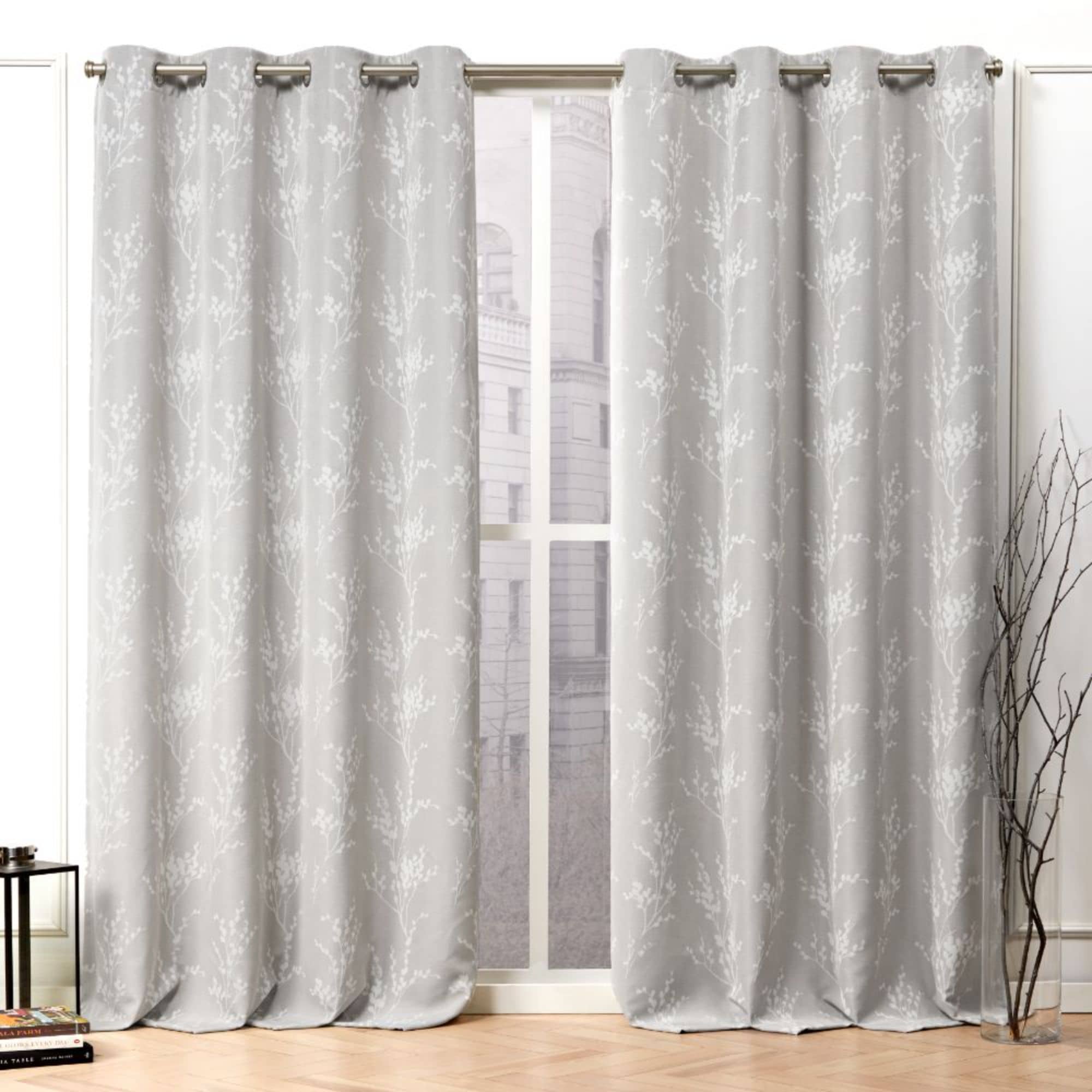 Nicole Miller YA013581DSNMF1 A432 108-Inches Dove grey Floral Room darkening Interlined Grommet Curtain panel pair