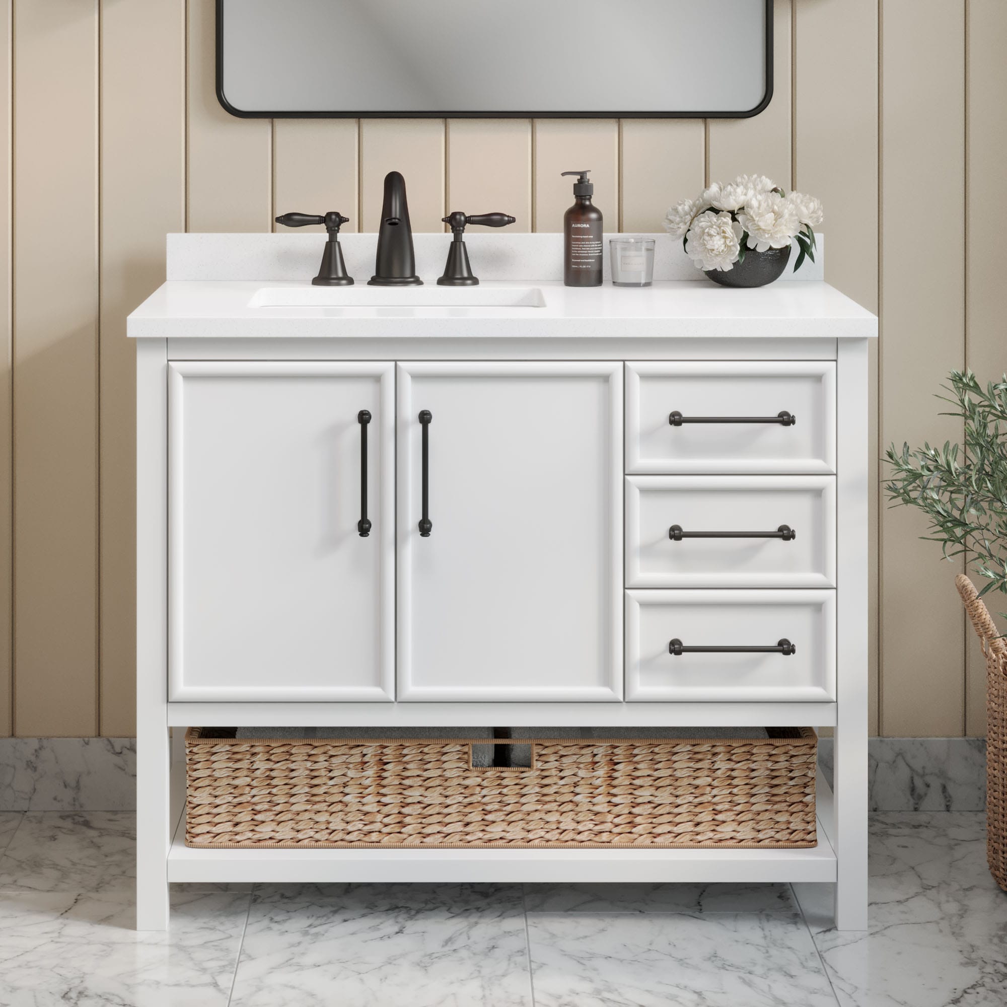 Marlen 42-in Pure White Undermount Single Sink Bathroom Vanity with White Quartz Top | - OVE Decors 15VVA-MARL42-007