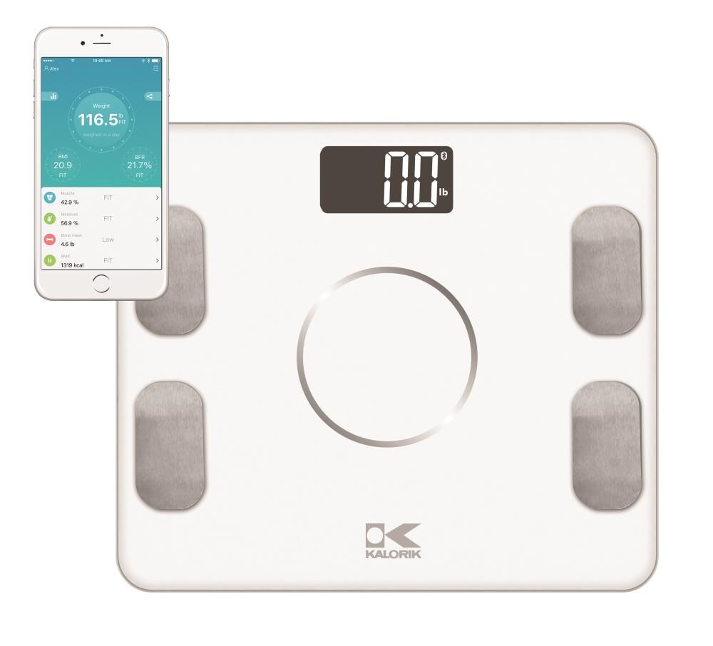 Kalorik EBS 42573 W 396-lb Digital White Bathroom Scale with Body Fat Indicator