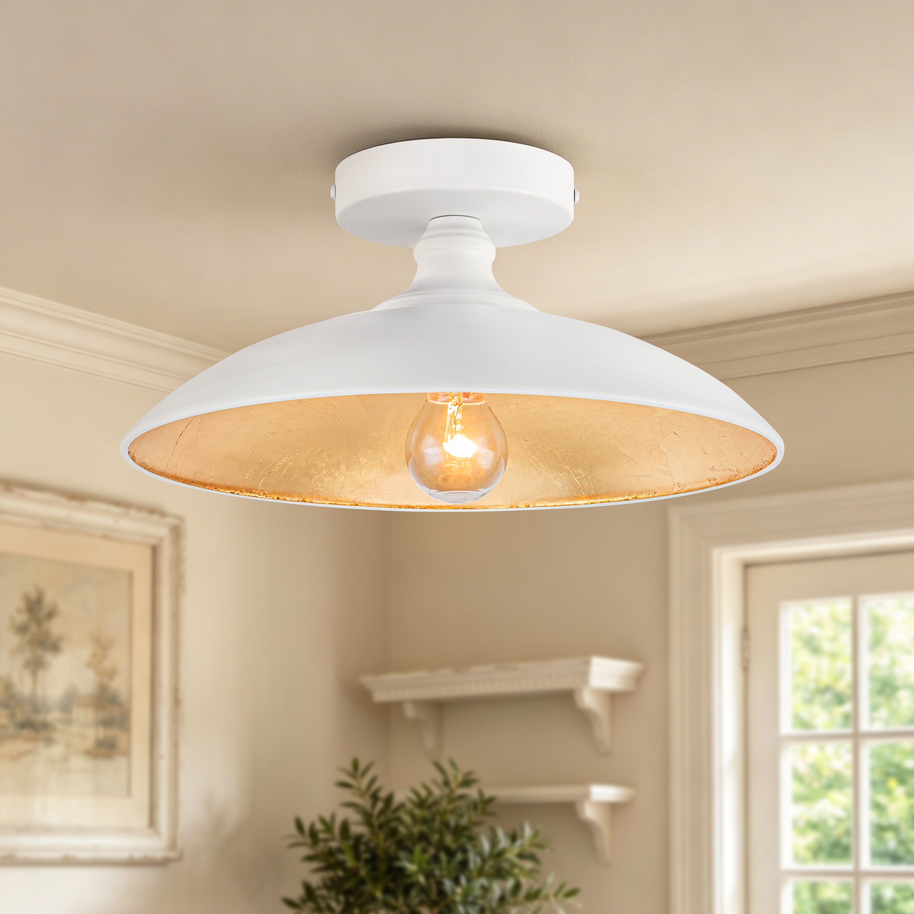 GoYeel 12.6-in White Indoor 1 -Light Semi-flush Mount Light Metal