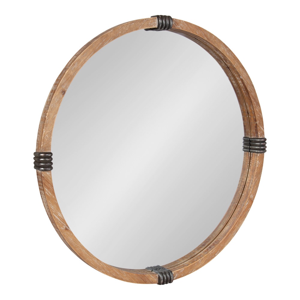 Kate and Laurel 28.00-in W x 28.00-in H Round Natural Framed Wall Mirror
