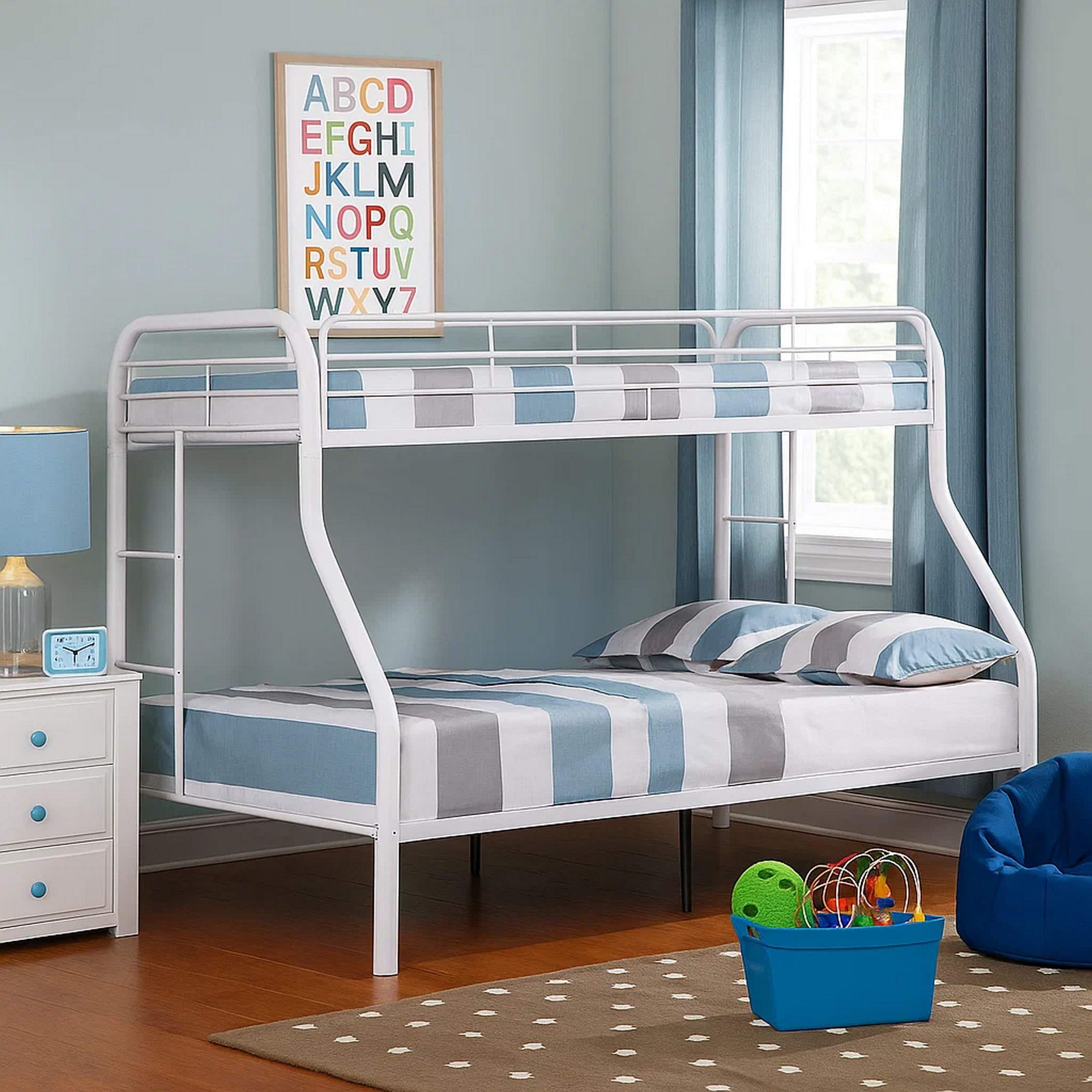 Benzara Fegy White Twin Bunk Bed with Attached Side Ladder