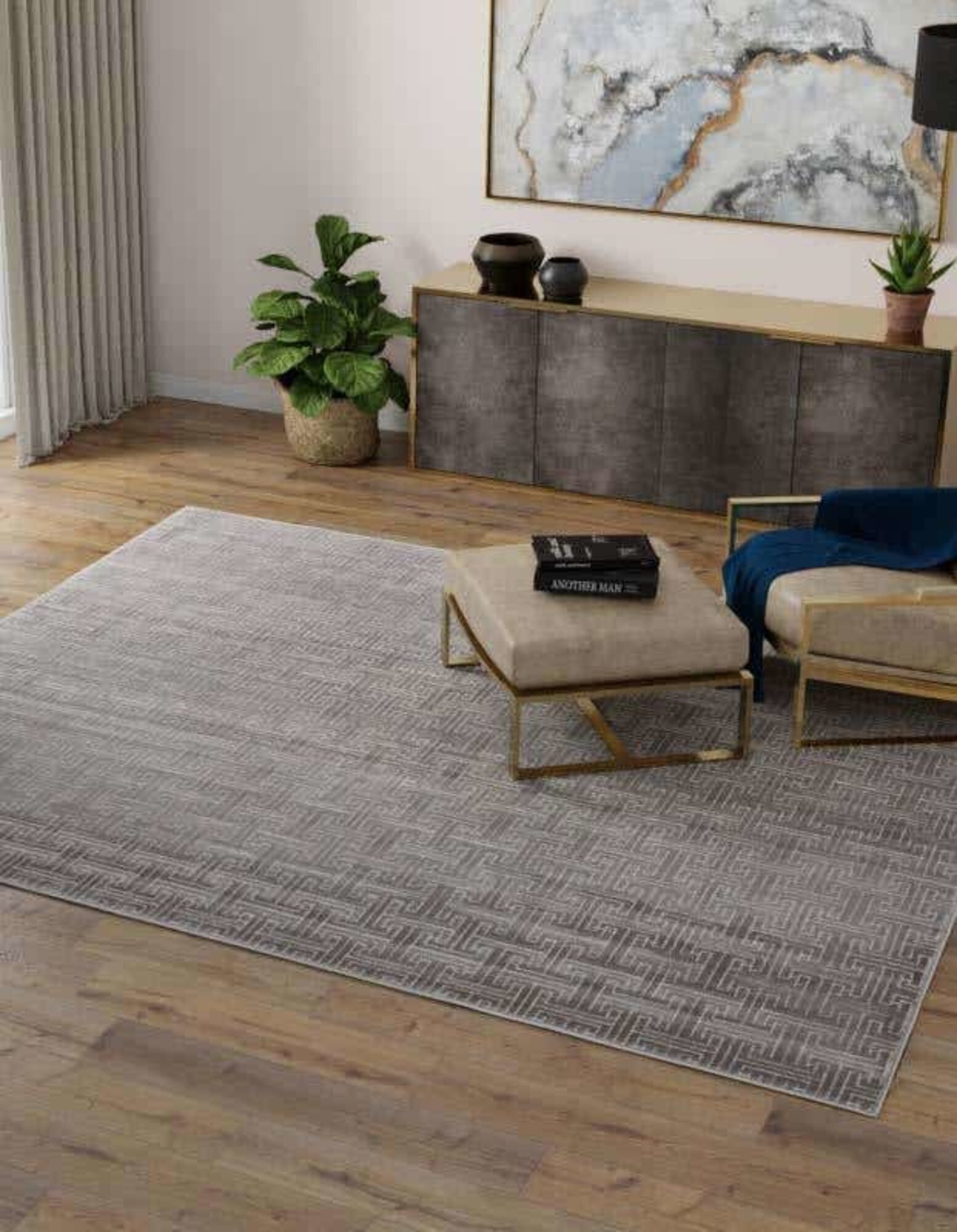 Unique Loom 3186843 Jill Zarin Uptown 8 x 8 (ft) Loomed Polypropylene Gray Square Indoor Geometric Area rug