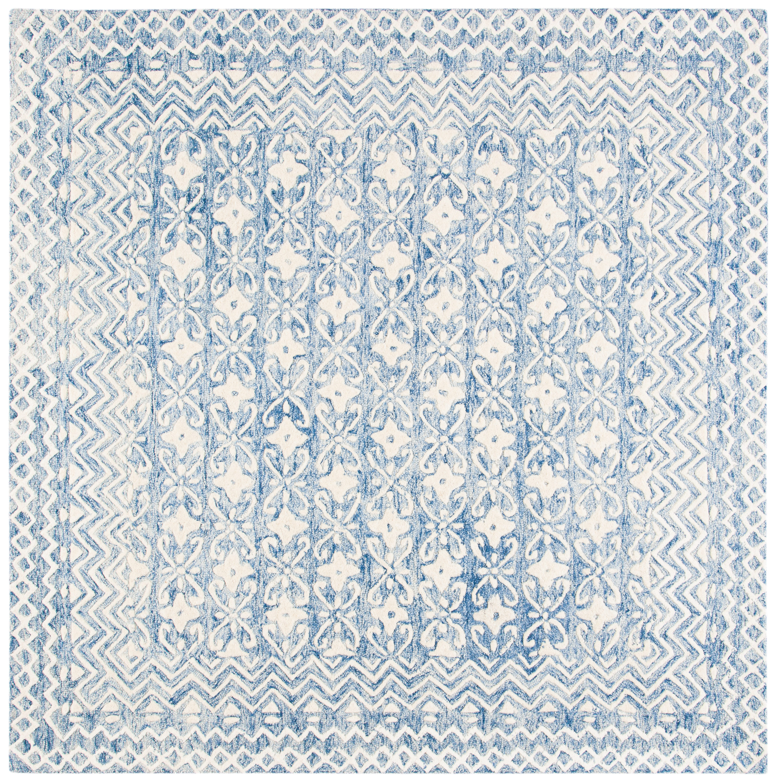 Safavieh BLM114M-6SQ Blossom Manuela 6 x 6 (ft) Tufted Wool Blue/Ivory Square Indoor Floral/Botanical Bohemian/Eclectic Area rug