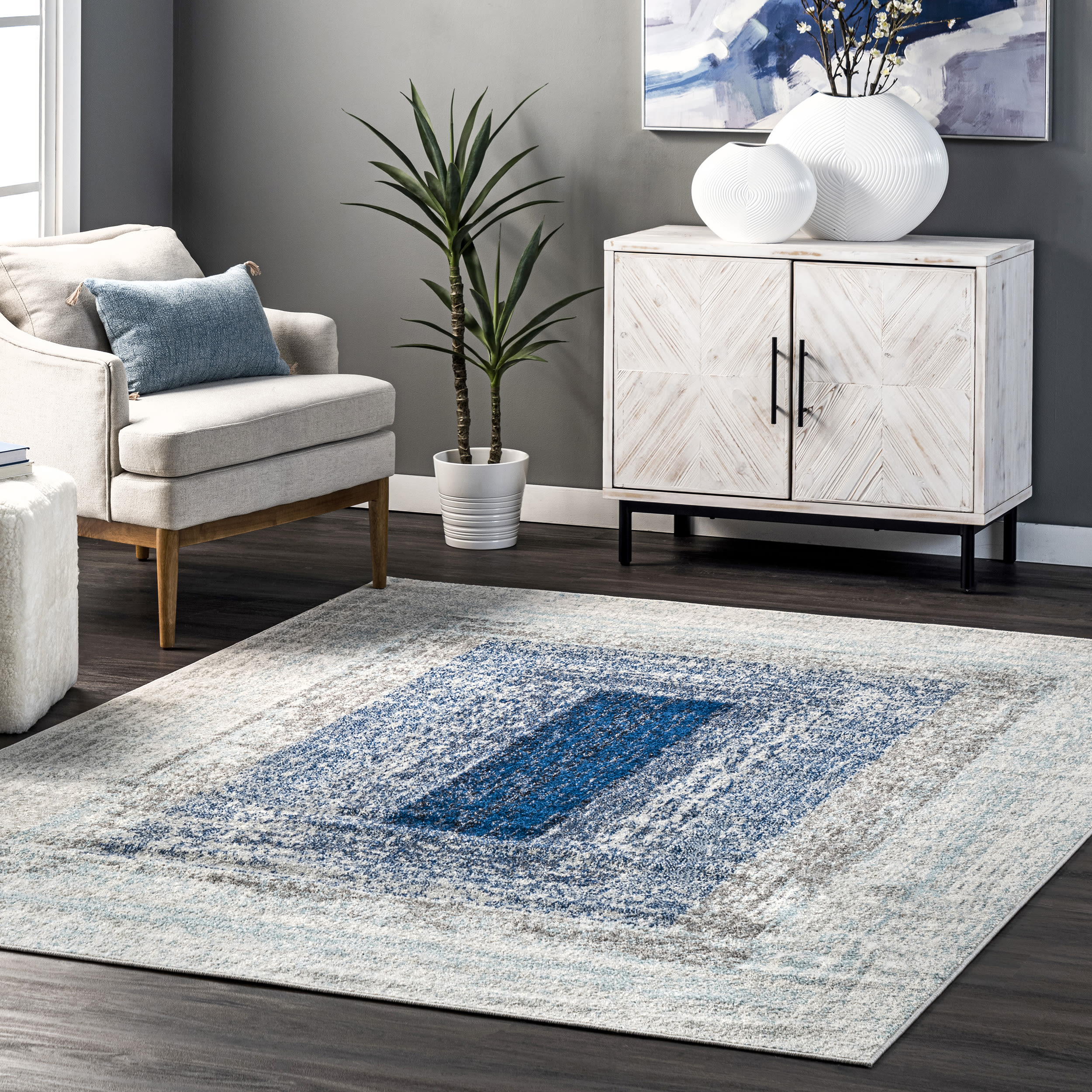 nuLOOM RZBD106A-8010 Pauline Ombre 8 x 10 (ft) Loomed Polypropylene Blue Rectangular Indoor Abstract Vacuum regularly Area rug