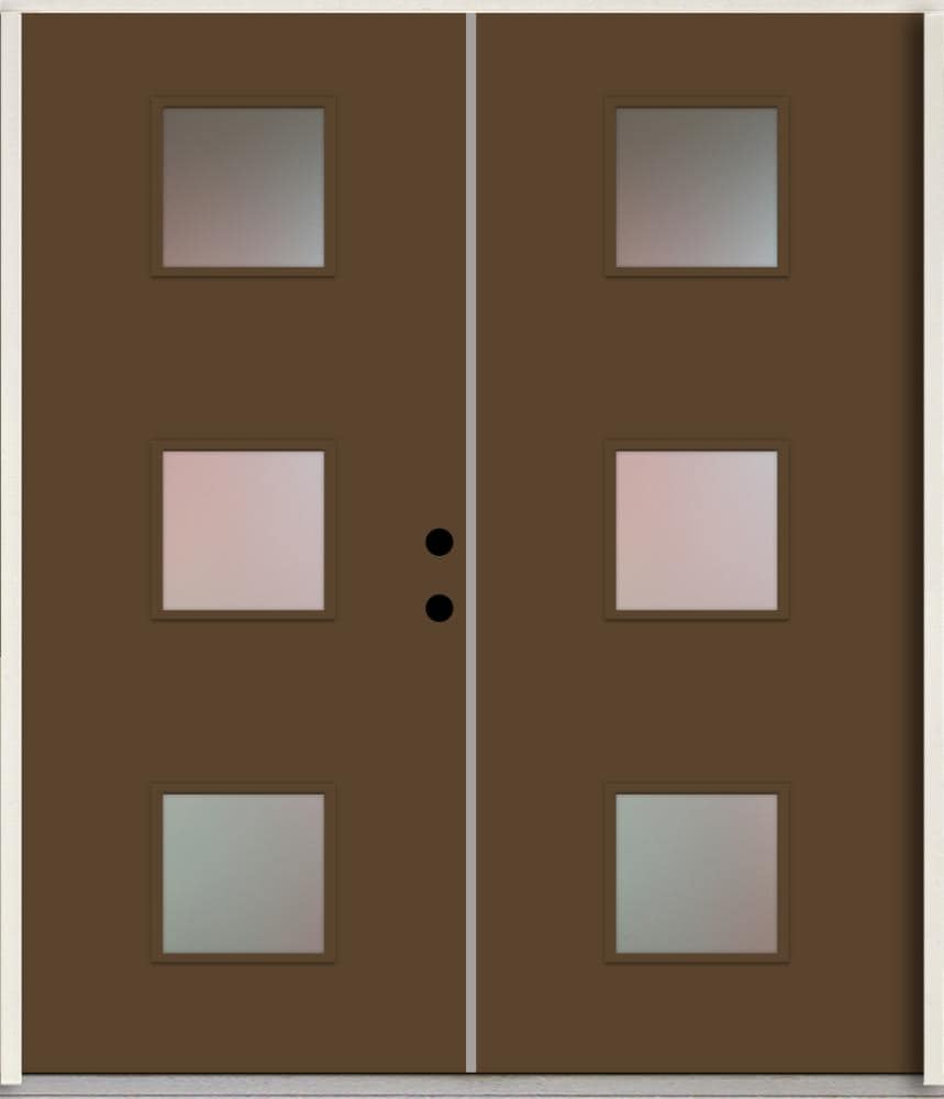 RELIABILT LO1066663 Spotlights 72-in x 80-in x Fiberglass 1/4 lite Left-hand inswing Sable Paint Painted Prehung Double Front Door Insulating core