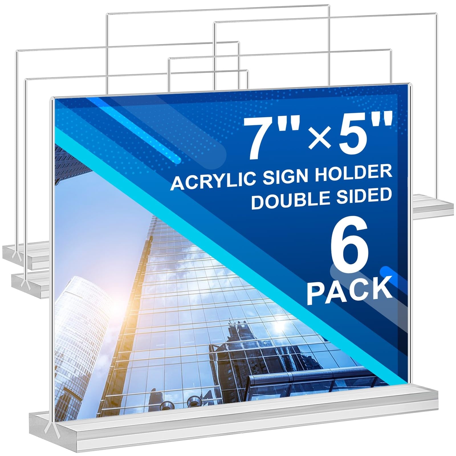 Phyfalip  Acrylic Sign Holder 7x5 Inch 6 pack Clear Double Sided Tabletop Display Stand for Menu Flyer Paper Restaurant Office Store Hotel