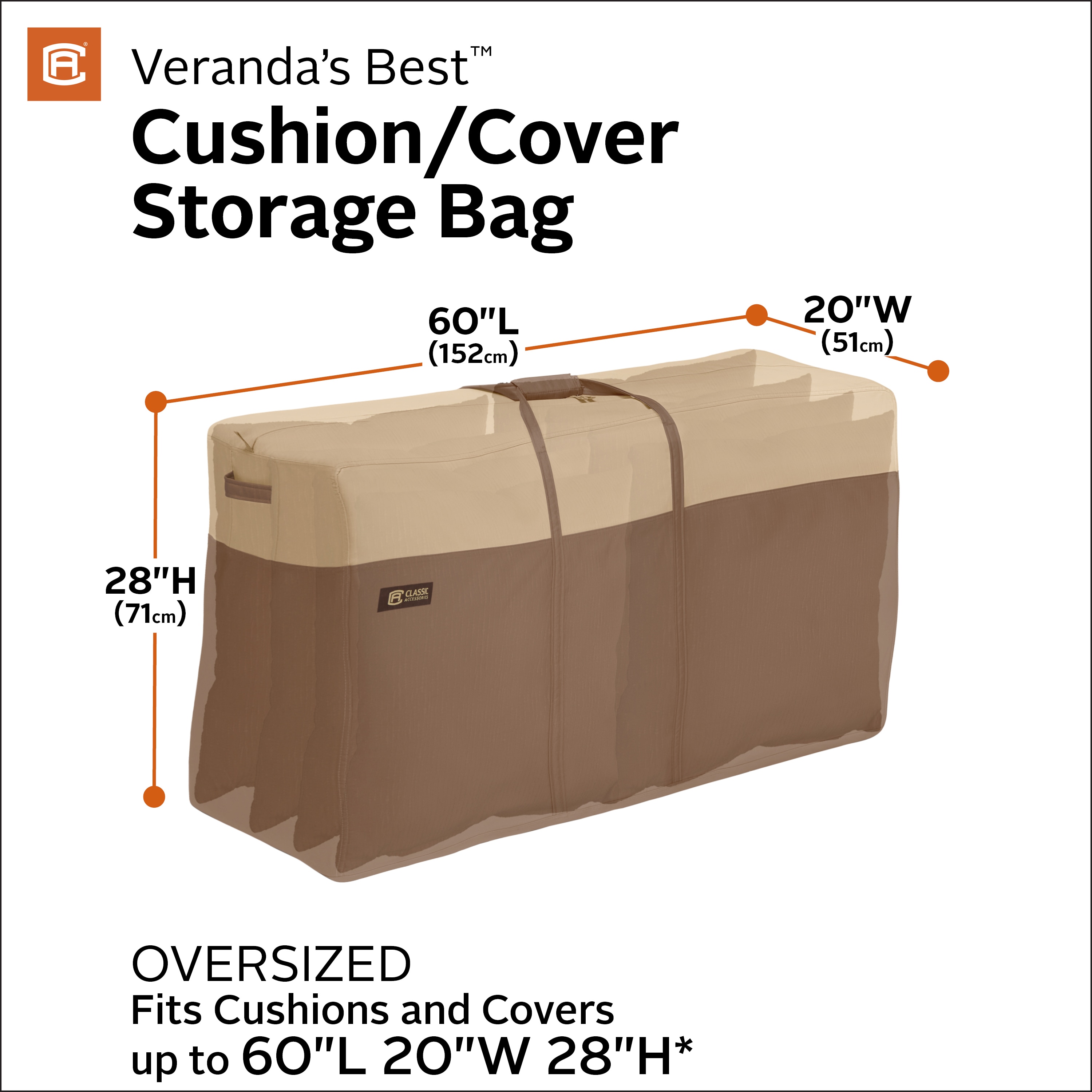 Classic Accessories Veranda Patio Furniture Cushion Storage Bag, Beige