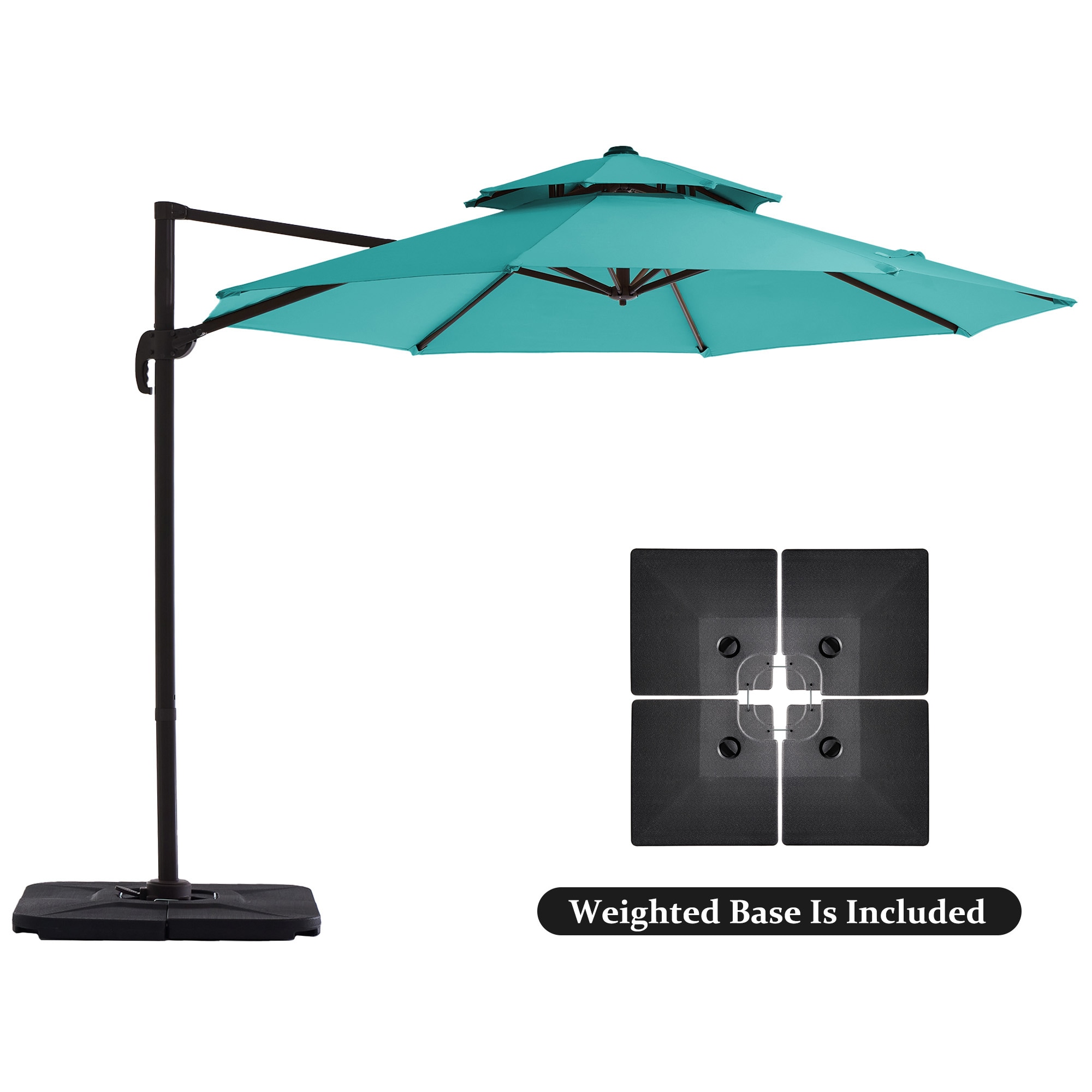JEAREY JE-LKXLM-10FT-PB 10-ft Aluminum Blue Crank Cantilever Patio Umbrella with Base