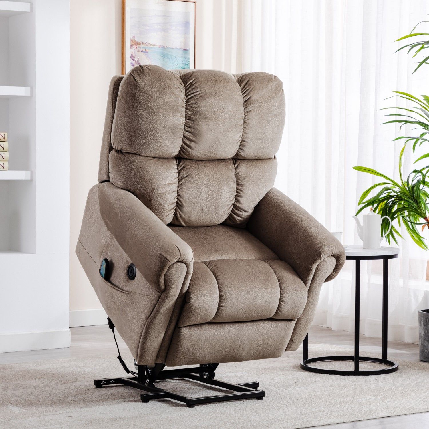 JASMODER W501S00008 Camel Upholstered Tufted Recliner with Lift Assistance