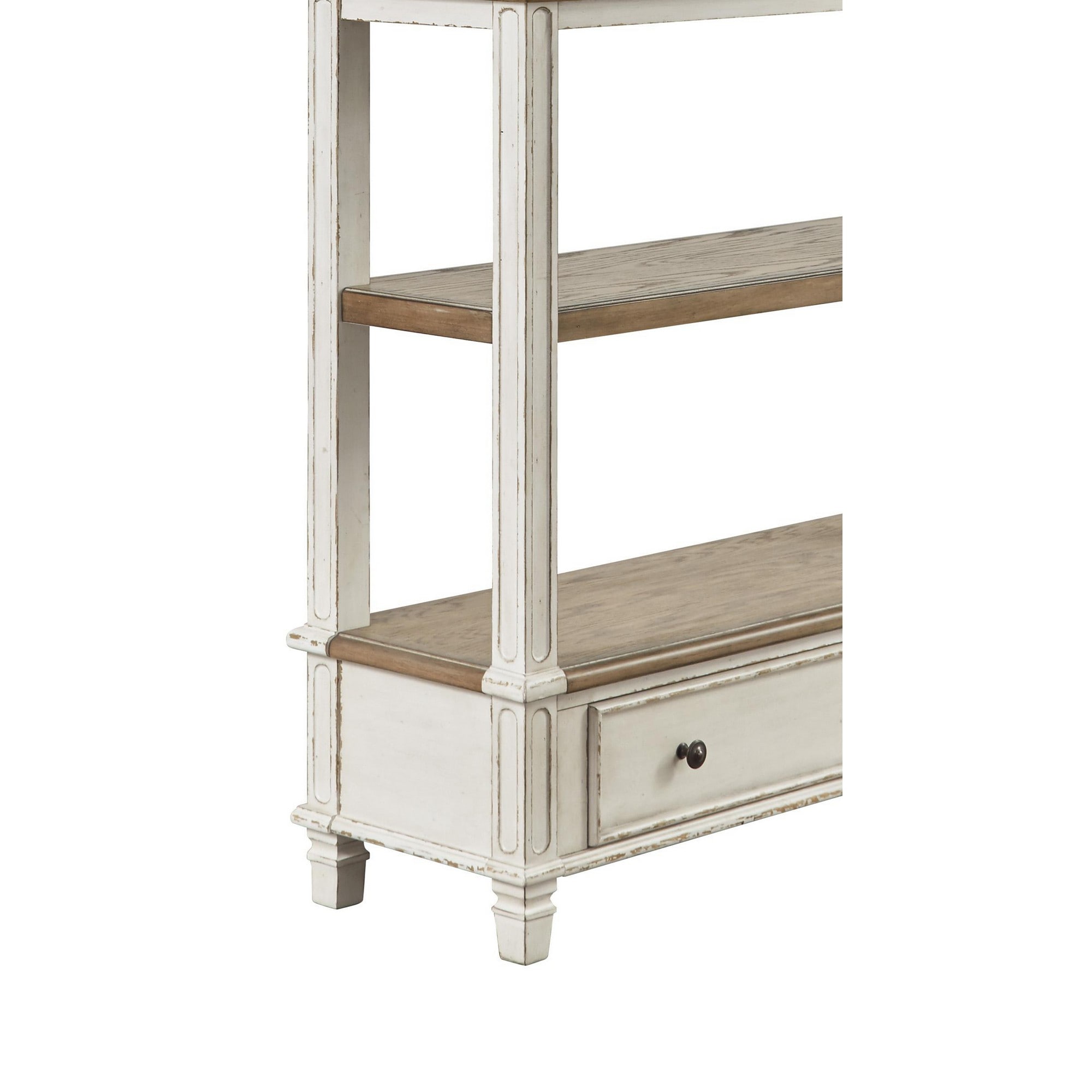 Adjustable Brown Wood 4-Tier Bookcase with Bottom Drawer