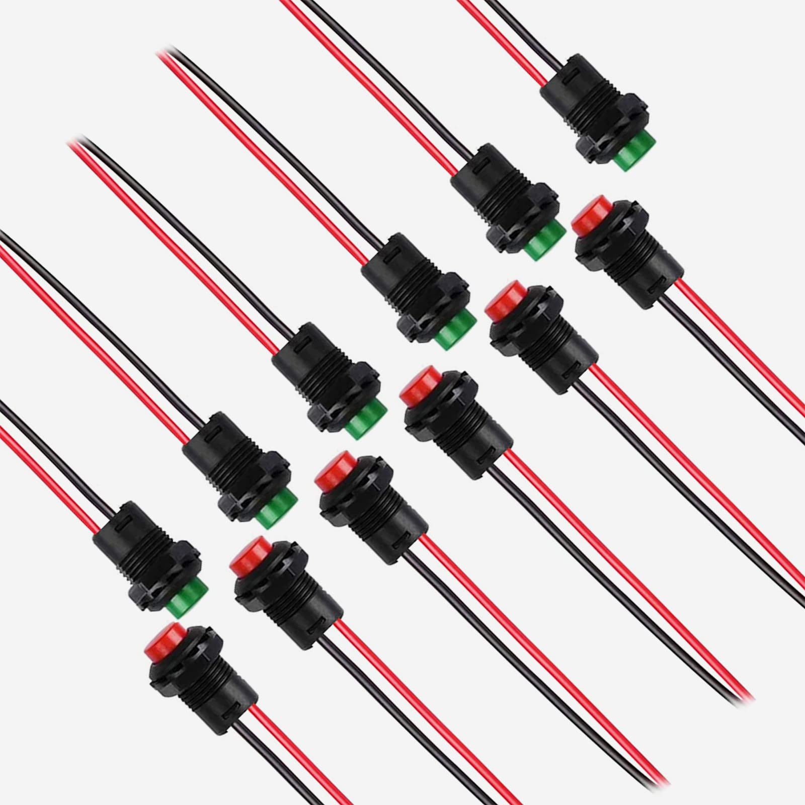 Aoibox  12 mm Mini Momentary Push Button Switch Set with Prewired Leads 2 Pin Round Panel Mount Red and Green 12 Pack