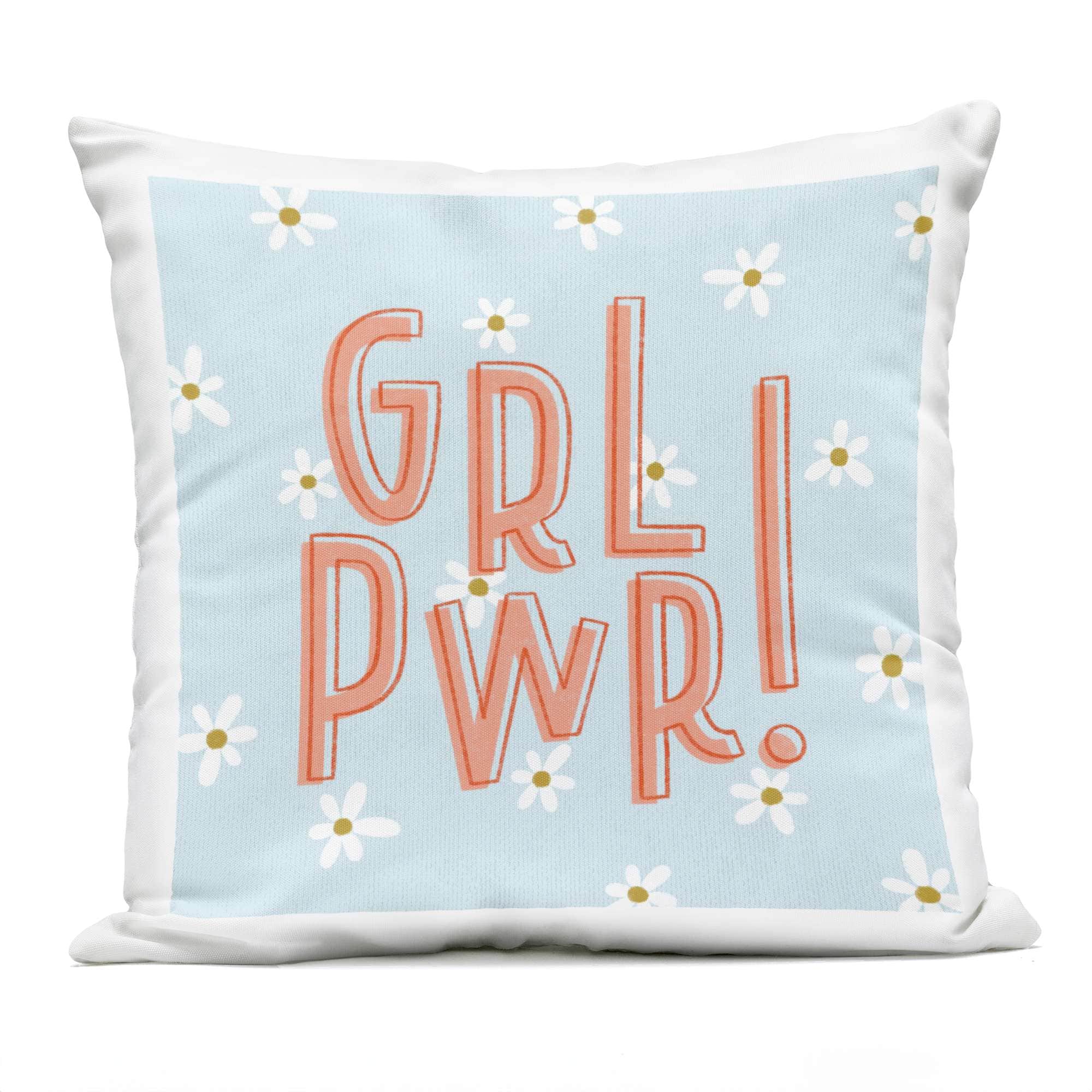 Stupell Industries PLP-069-OSQ-18X18 Girl Power with Daisy Patterns Outdoor Printed Pillow design by Sarah Hickman