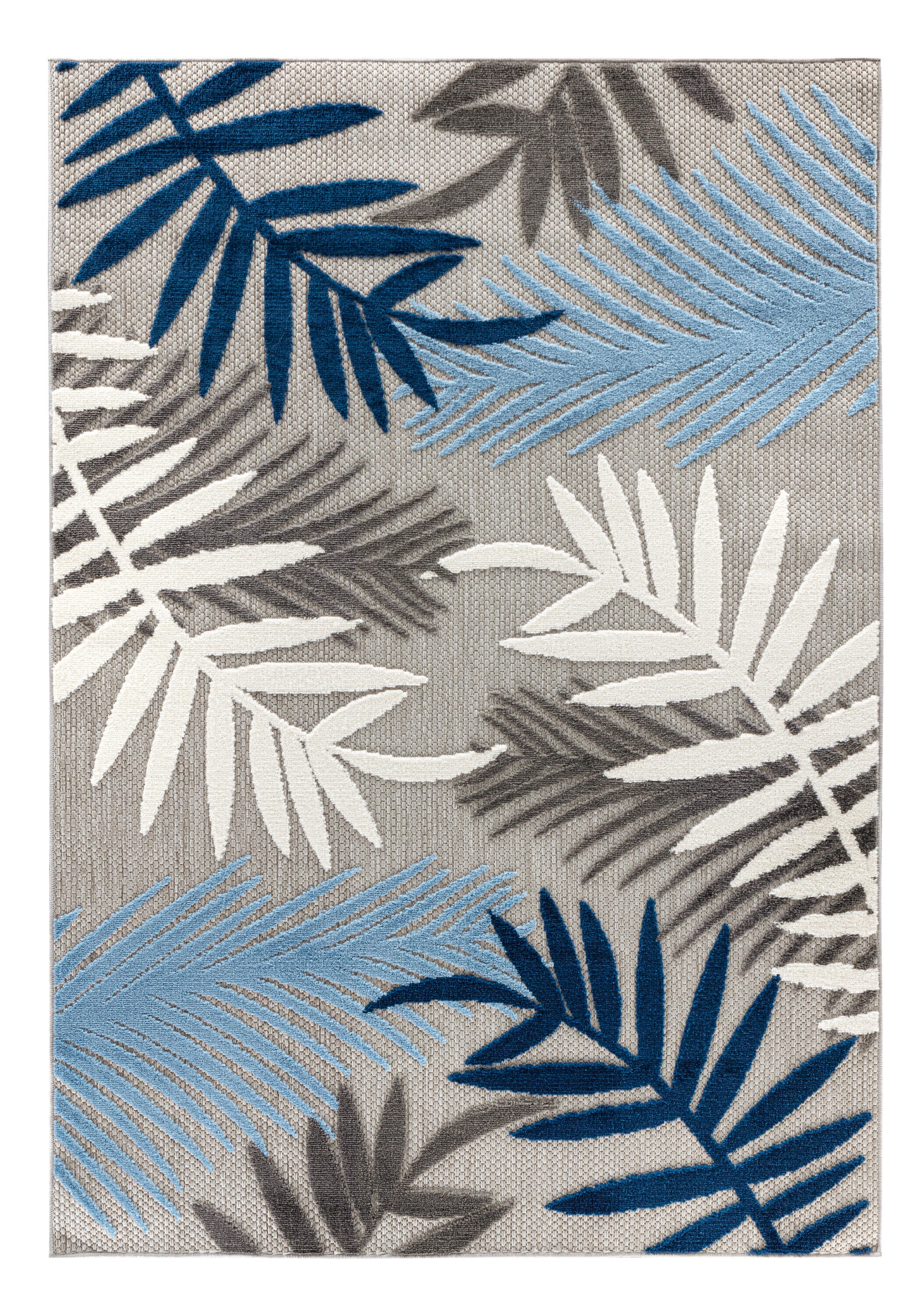 Evora Blue and Gray Palm Frond Indoor/Outdoor Area Rug