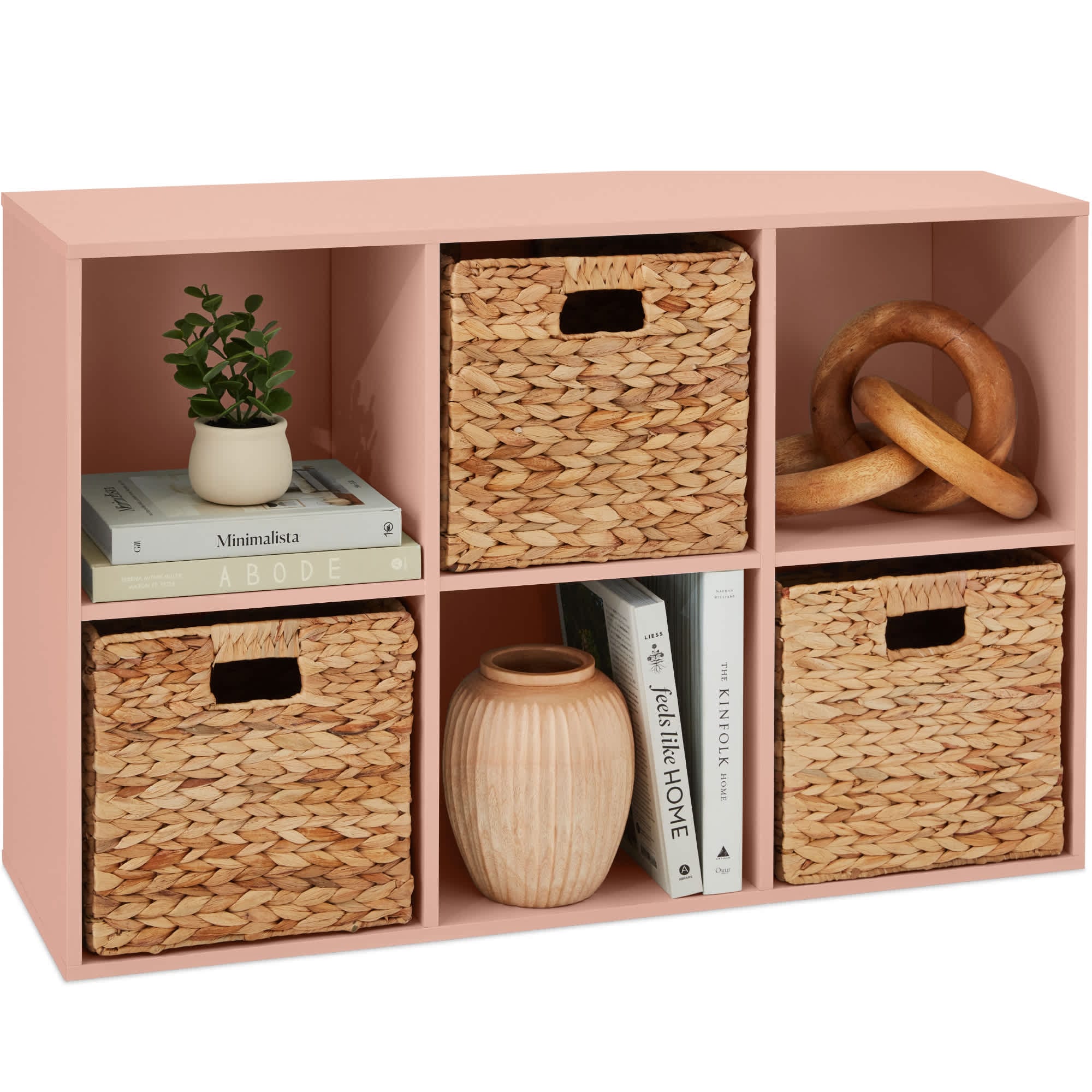 Best Choice Products SKY8731 6-Cube Bookshelf 11in Display Storage System Organizer w/ Removable Back Panels - Light Pink
