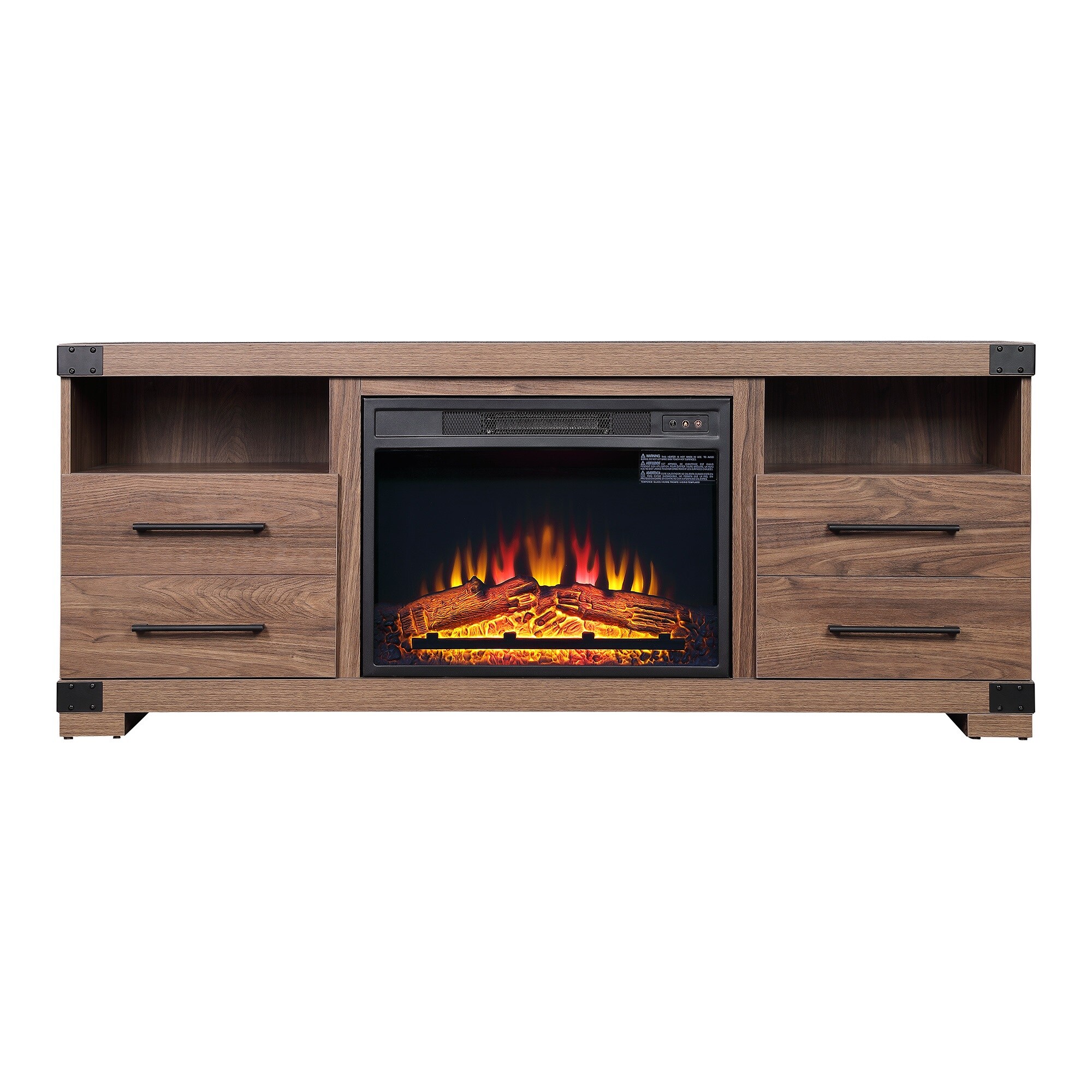 Manhattan Comfort FP1-BR 60-Inches W Brown TV Stand with Fan-forced Flat wall Electric Fireplace with Remote Control Included