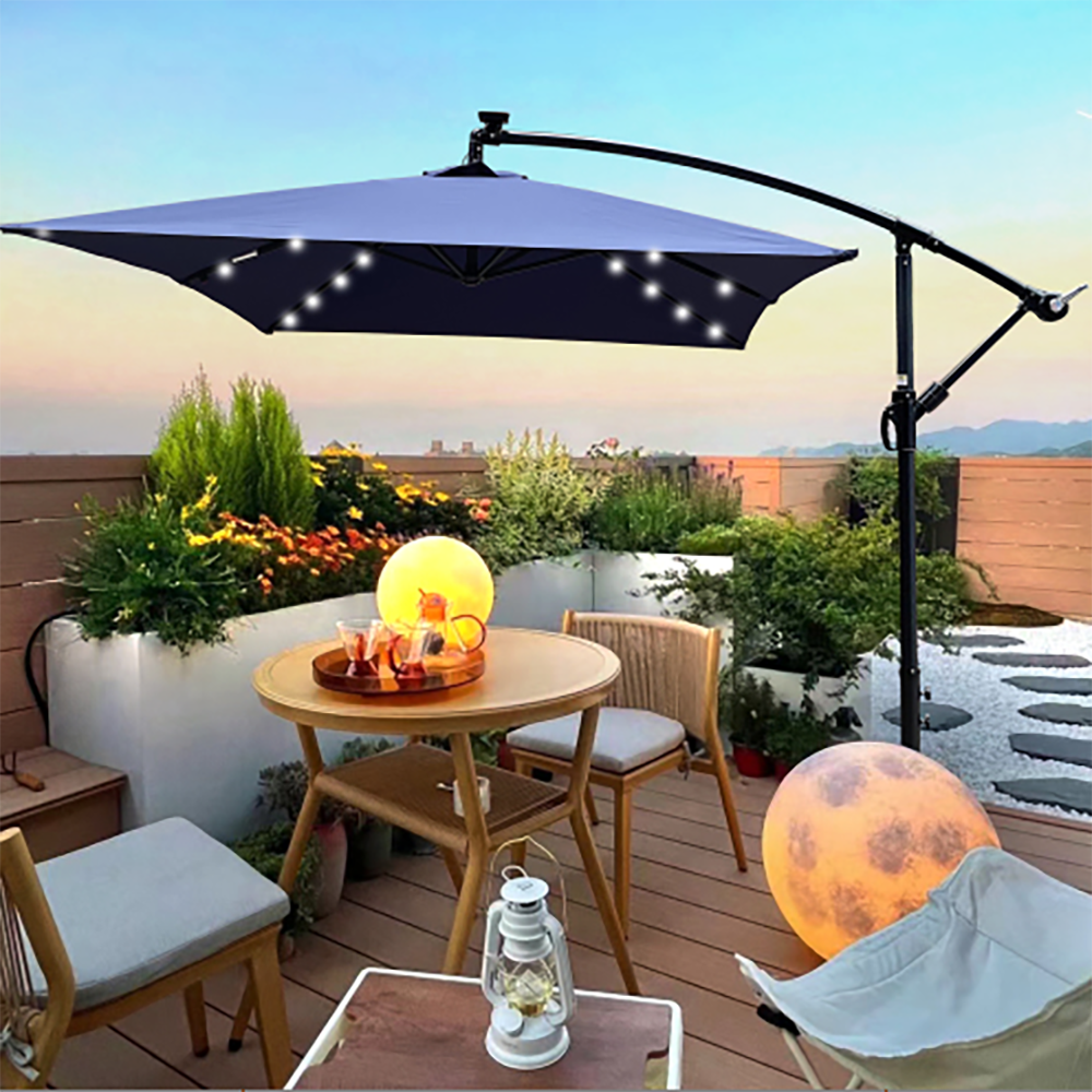 Sunrinx MG64-1-Q3HW 6.5-ft Steel Blue Cantilever Patio Umbrella with Lights