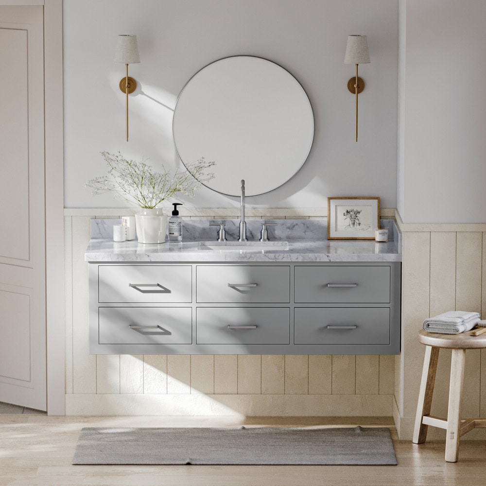 ARIEL W061SCWRVOGRY Hutton 61-in Grey Undermount Single Sink Floating Bathroom Vanity with White Marble Top