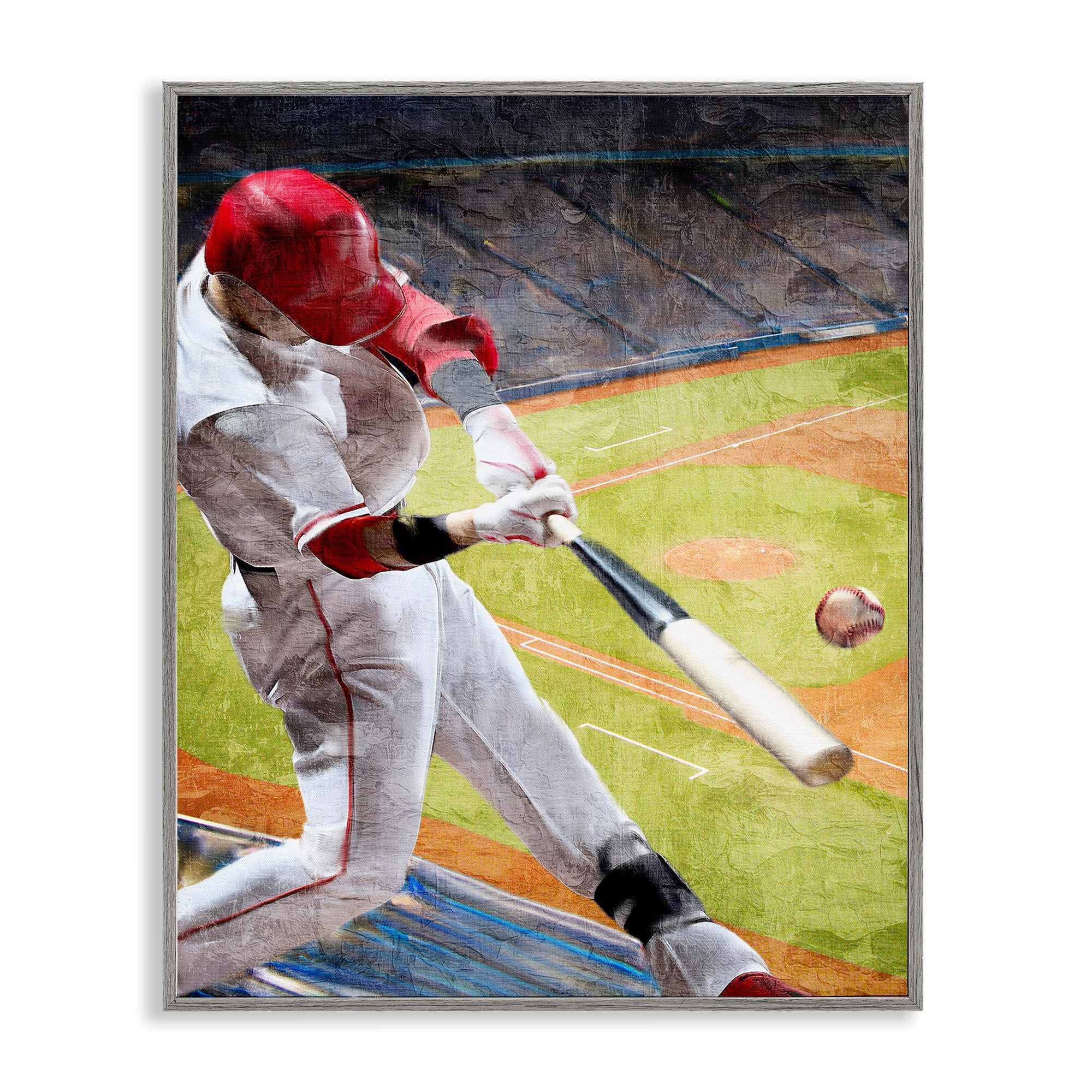 Stupell Industries BS-091-GFF-11X14 Athlete Hitting Baseball Gray Framed Giclee Art By Kim Allen 11 x 14