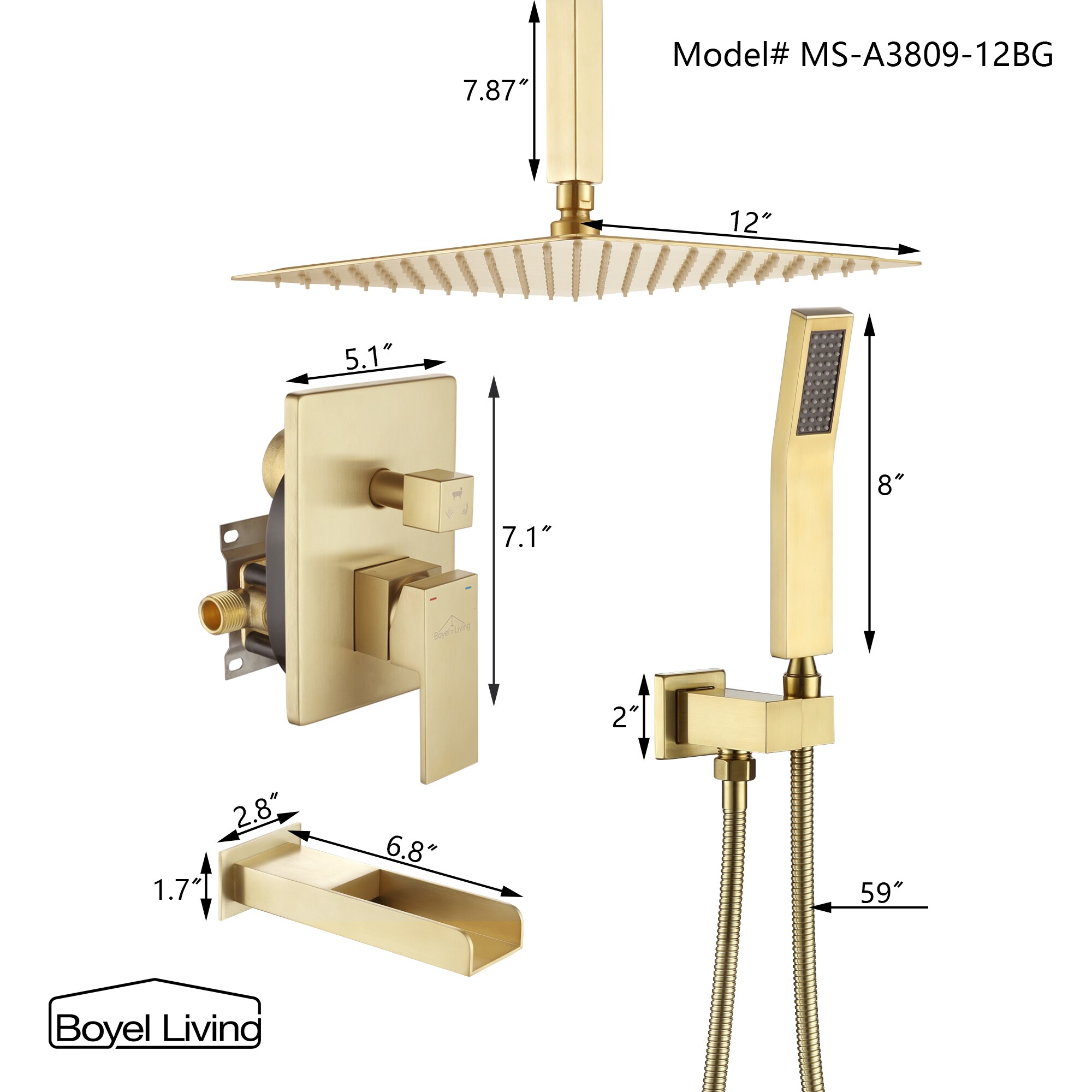 Clihome MS-A3809-12BG Showerhead-Bar-Panels - View #10
