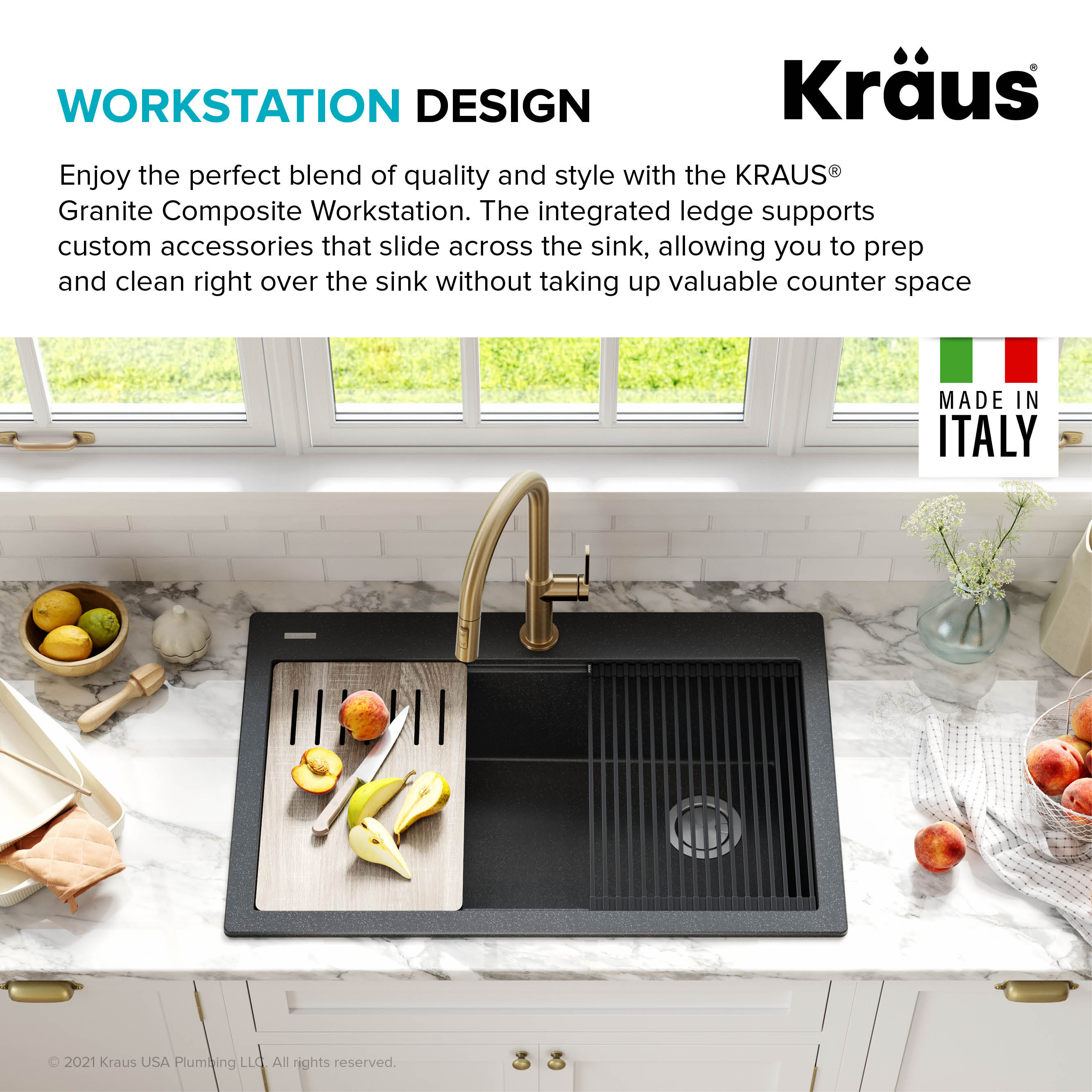 33 in. Metallic Black Granite Composite Single Bowl Kitchen Sink with Accessories