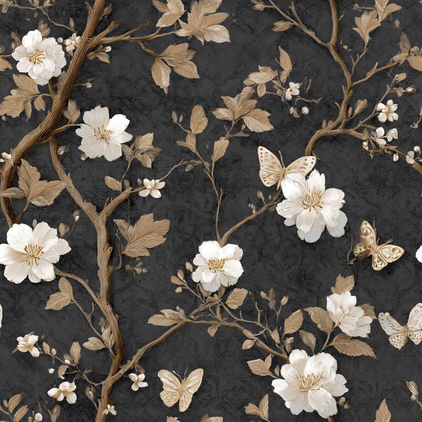 Yichuhaoxi -  Vintage Chinoiserie Floral Branch Leaf Butterfly Pattern Peel and Stick Wallpaper f...