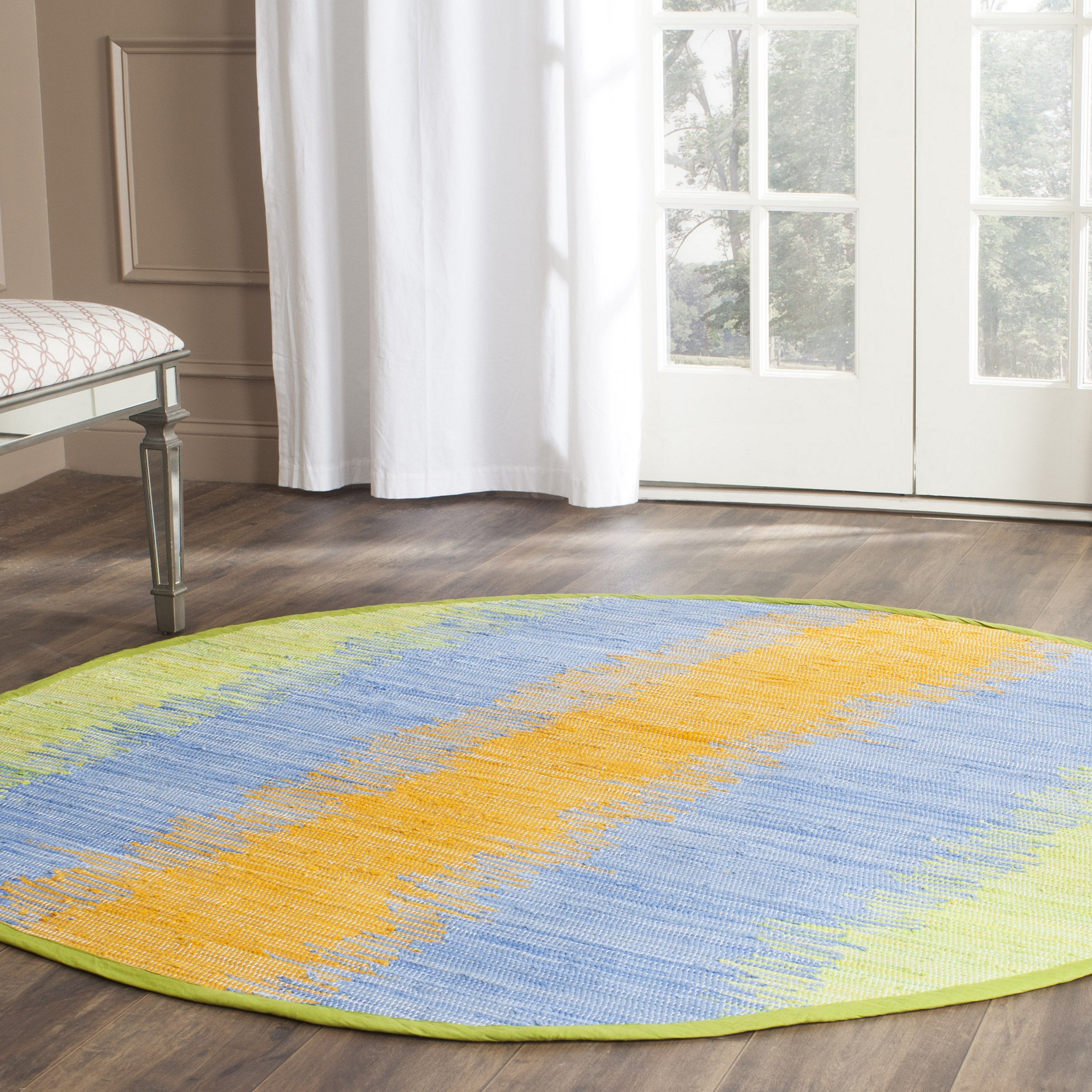 Safavieh MTK710B-4R Montauk Exmouth 4 x 4 (ft) Cotton Green/Gold Round Indoor Stripe Coastal Area rug