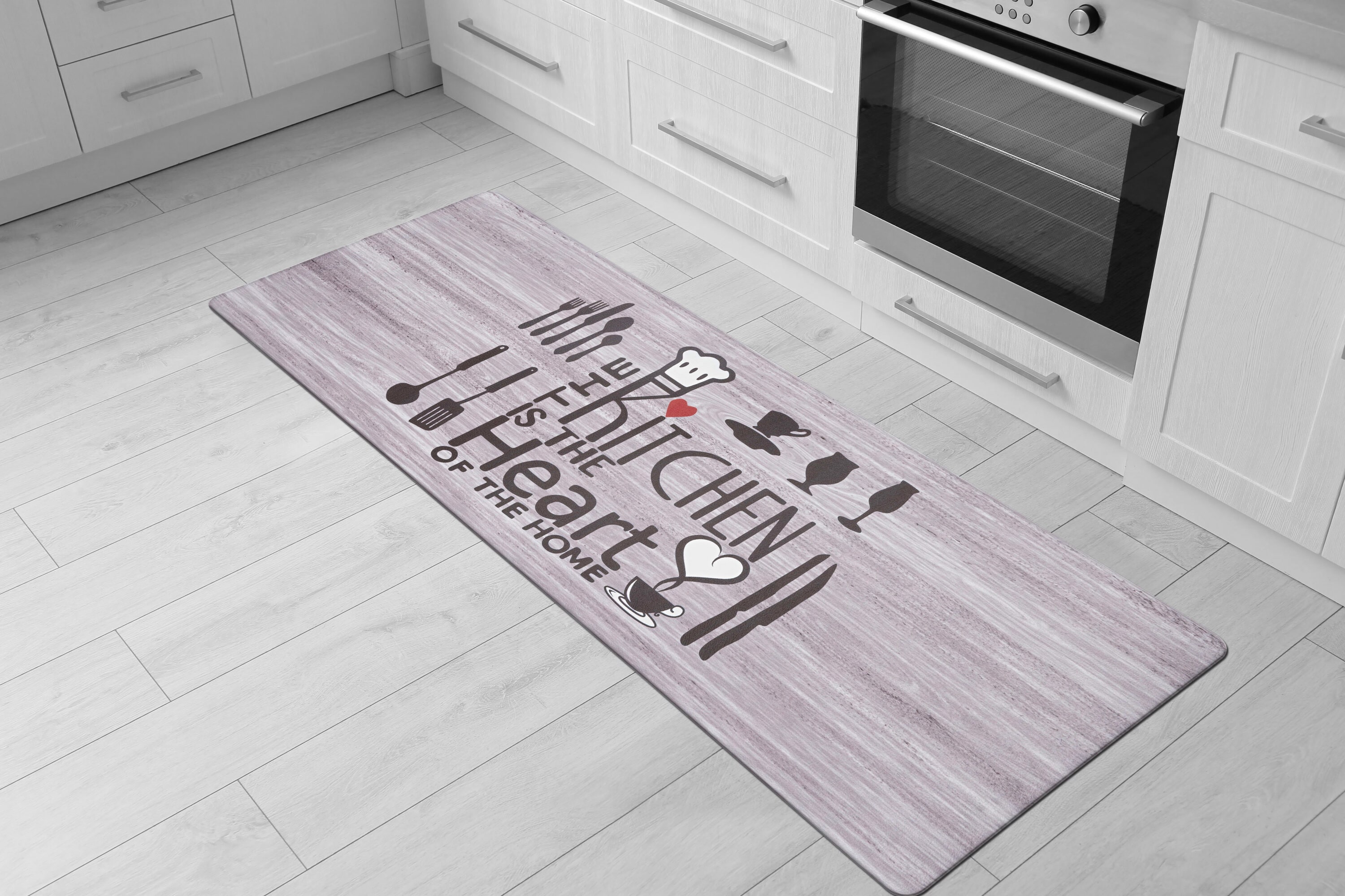 Black PVC Anti-Fatigue Kitchen Mat with Heartfelt Message