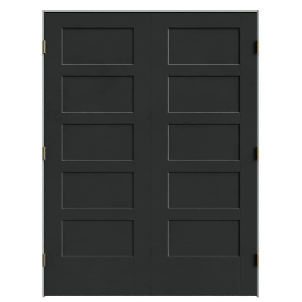 Masonite 641964 60-in x 80-in Midnight Black Solid core 5-panel square Bi-parting Smooth Prefinished Molded composite Flat Jamb Double Prehung Interior Door