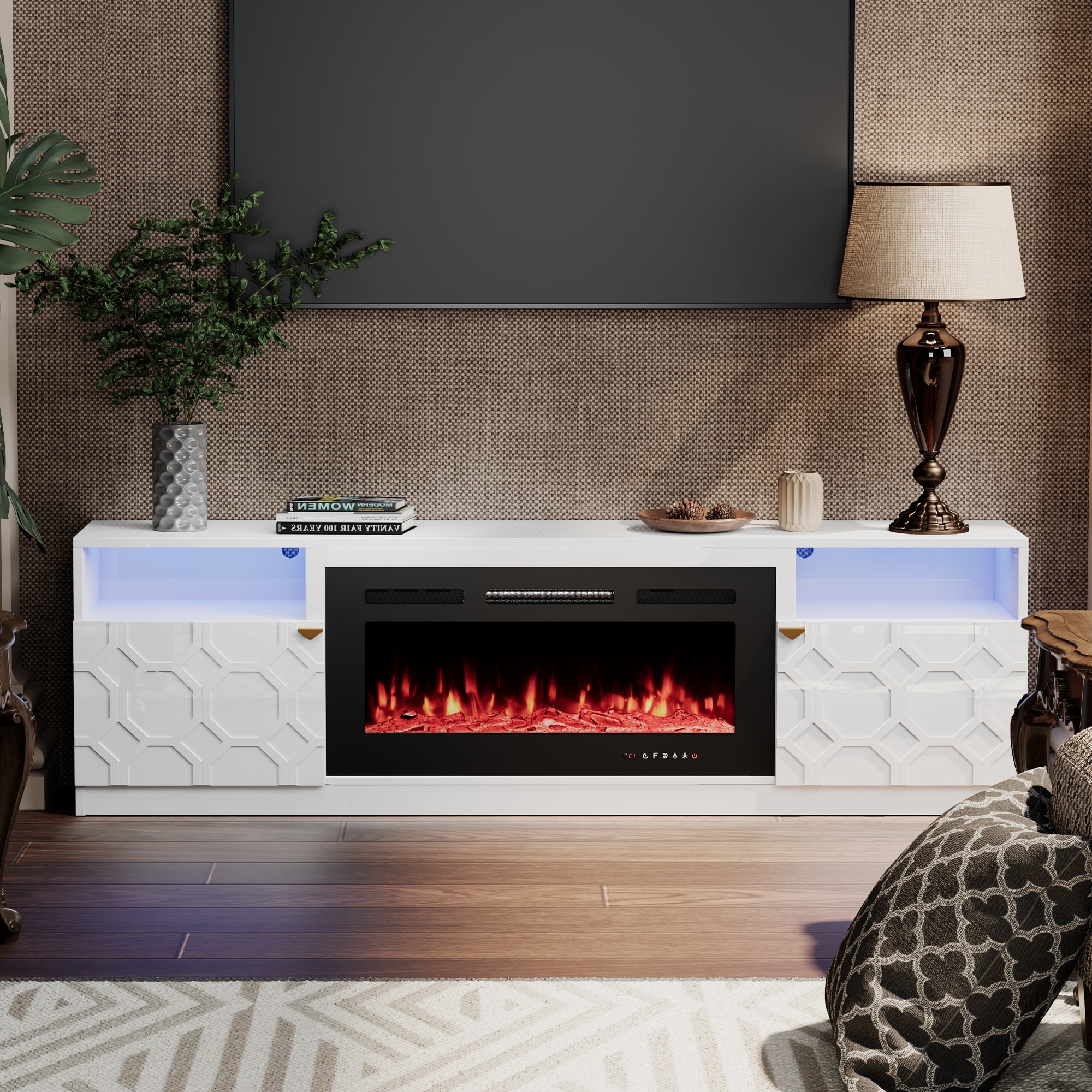 White fireplace deals tv stand lowes