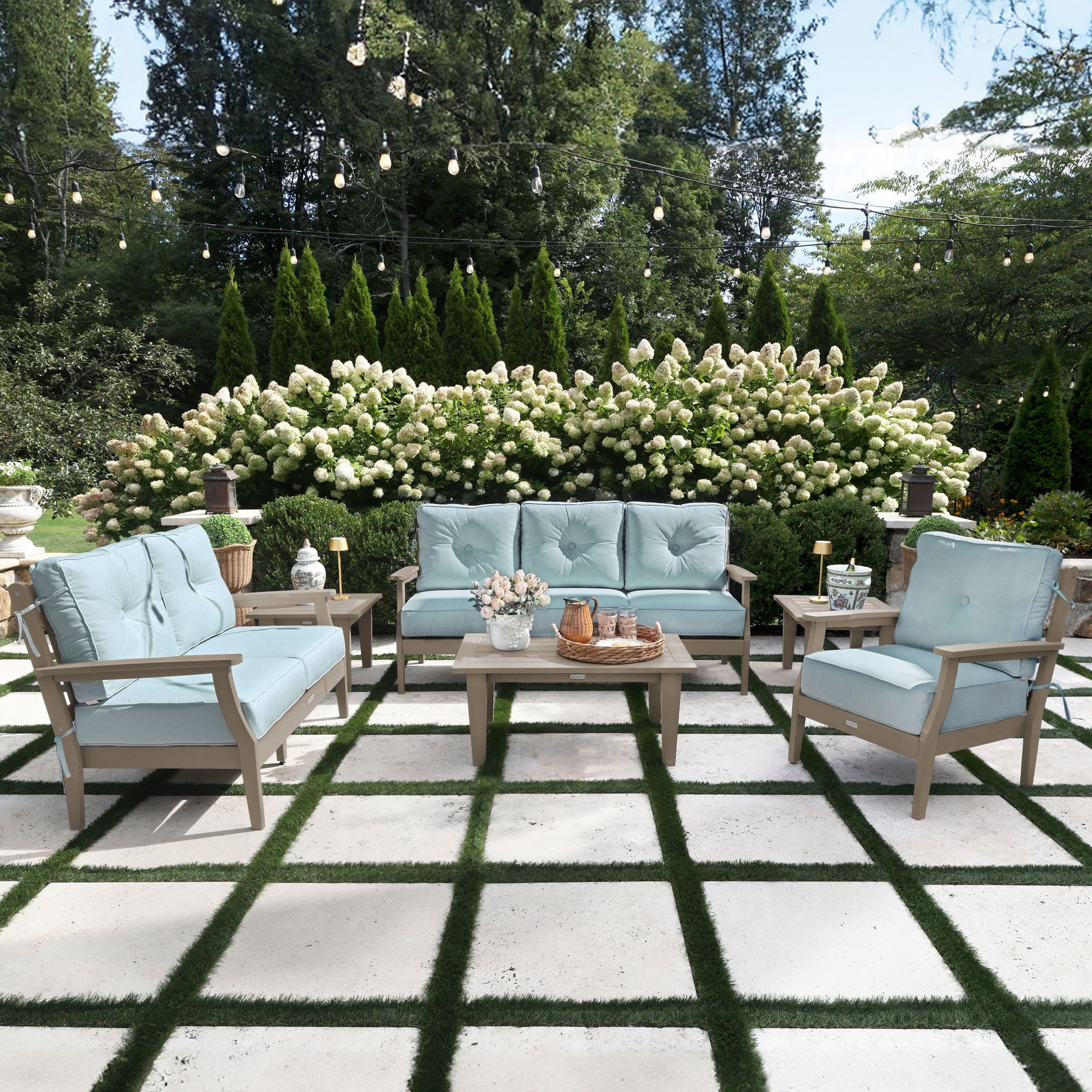 highwood Lehigh 6 -Piece Patio Sofa Conversation Set with Blue Sunbrella Cushions