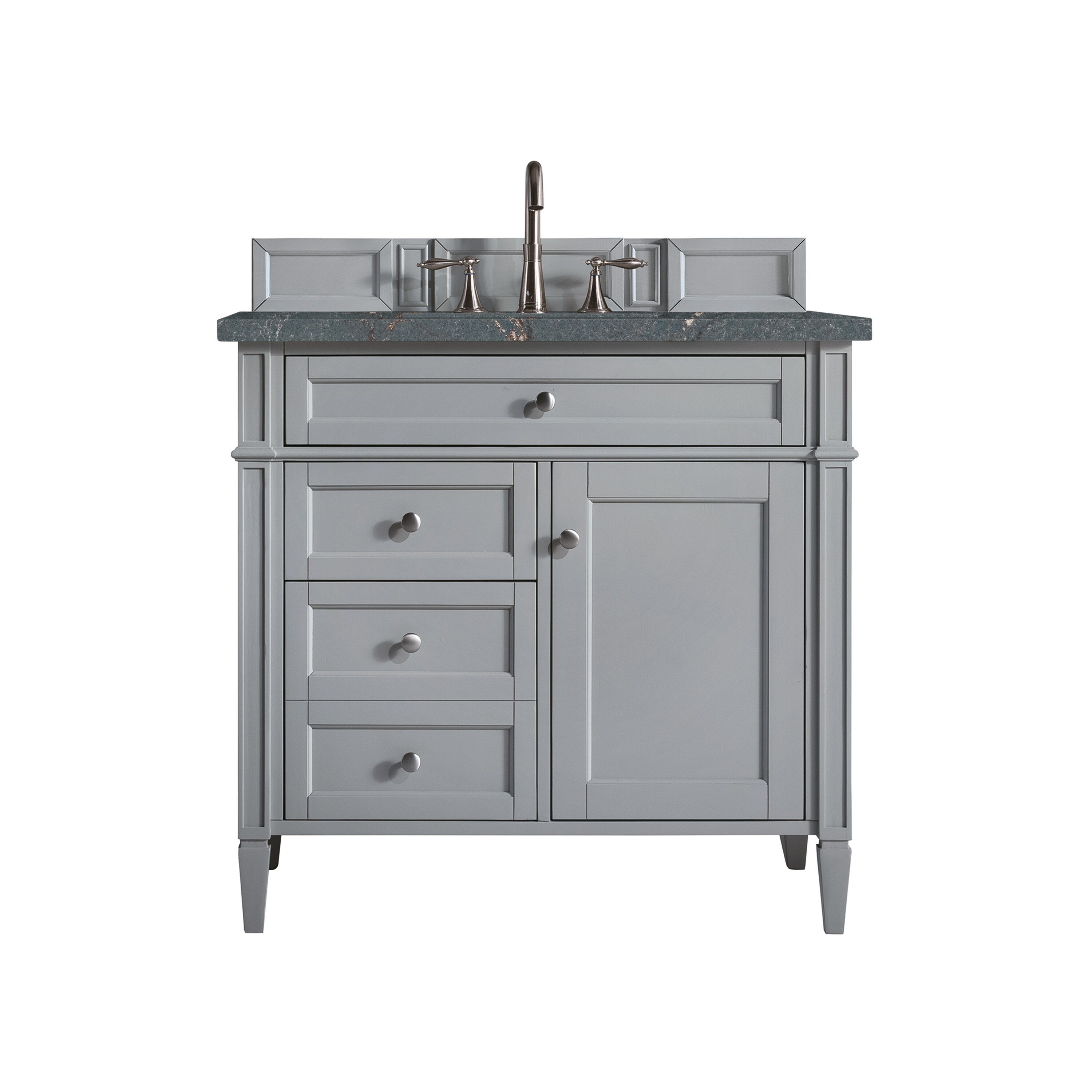 James Martin Vanities 650-V36-UGR-3PBL Brittany 36-in Urban Gray Undermount Single Sink Bathroom Vanity with Parisien Bleu Quartz Top