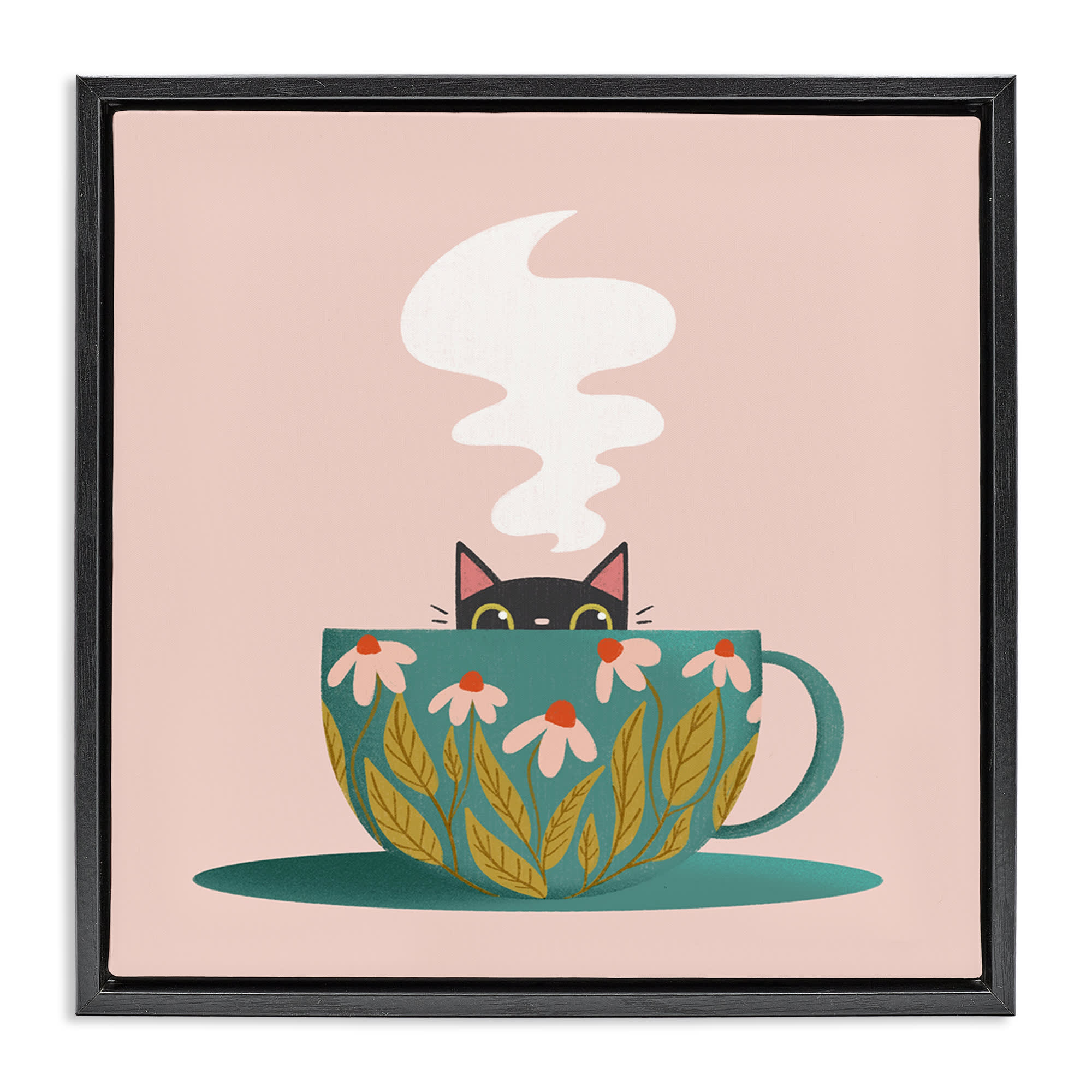 Stupell Industries BT-445-FFB-17X17 Cat Peeking Over Teacup Floating Frame design by Sarah Hickman