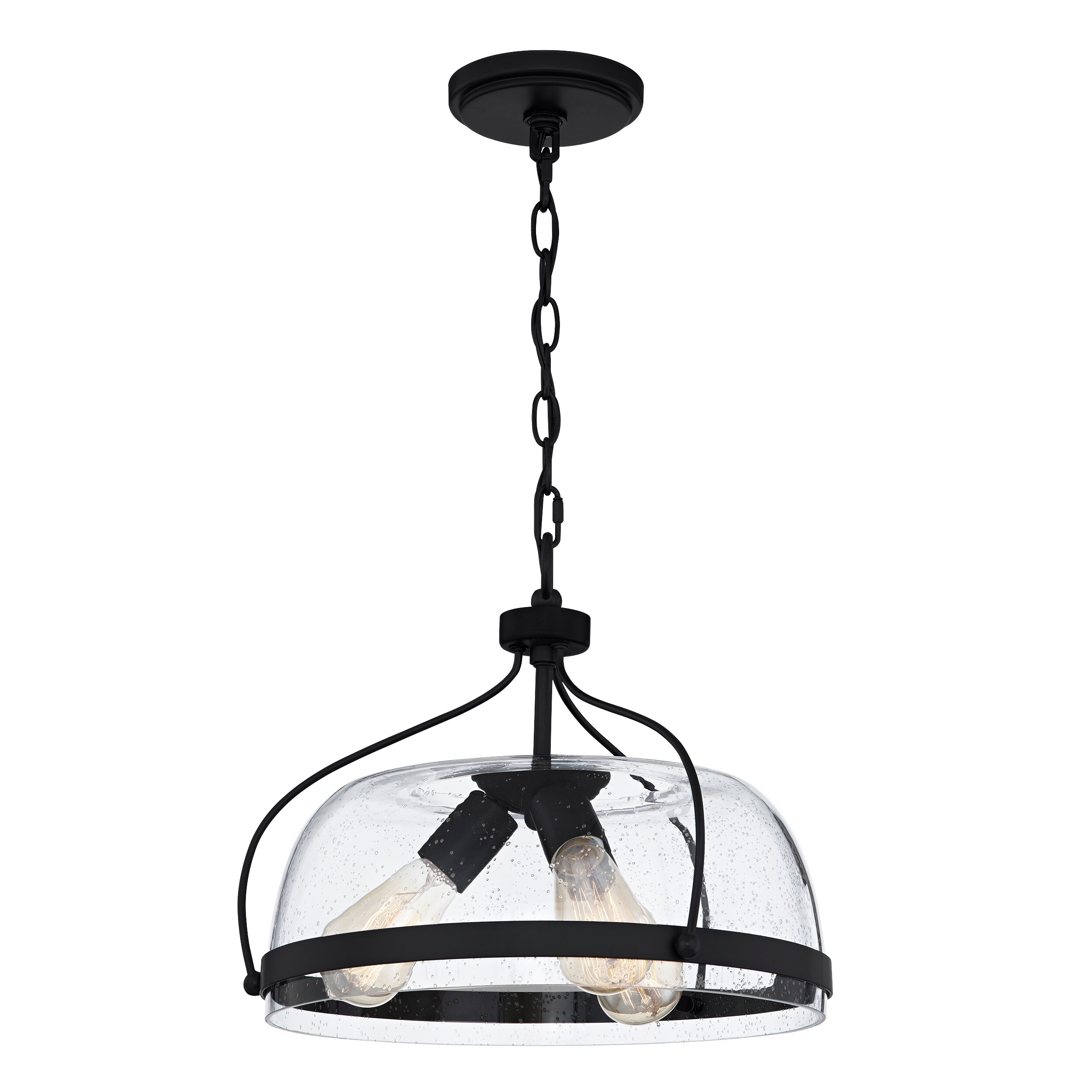 quoizel henderson matte black farmhouse seeded glass bowl pendant light