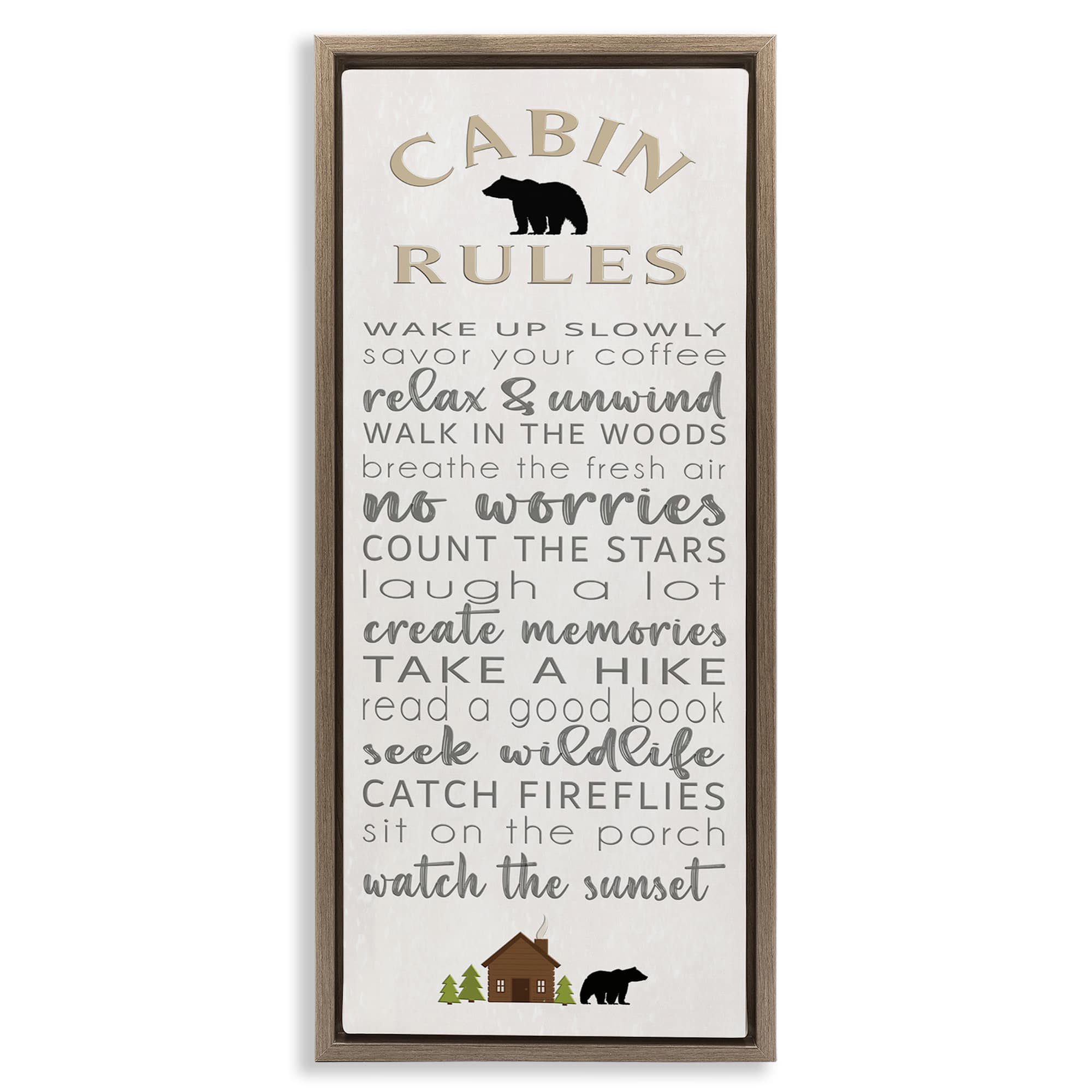 Stupell Industries BT-585-FFE-10X24 Fun Adventure Cabin Rules Brown Framed Floater Canvas Wall Art By Seven Trees Design 11 x 25