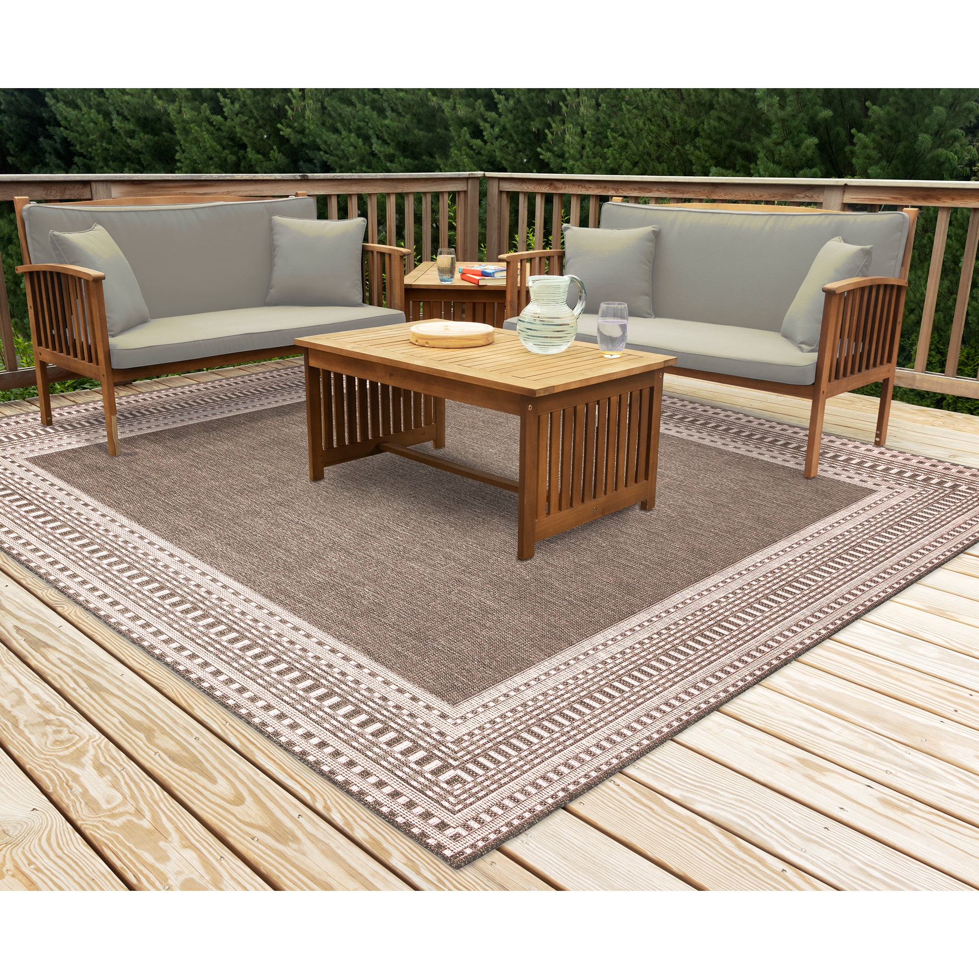 Liora Manne MAUS8822812 Malibu 8 x 8 (ft) Loomed Polypropylene Neutral Square Indoor/Outdoor Border Area rug