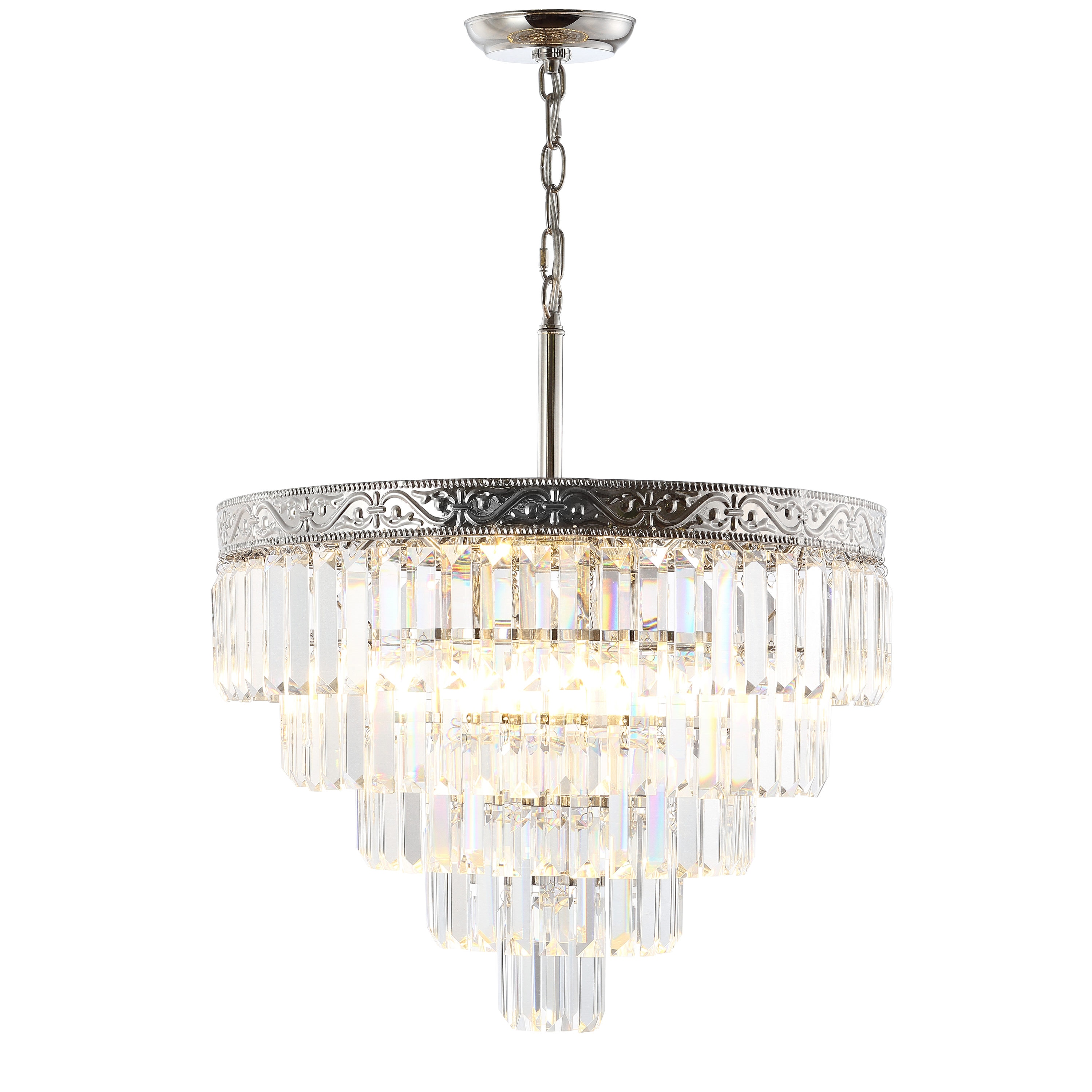Wyatt 20" Polished Nickel 4-Light Tiered Crystal Chandelier