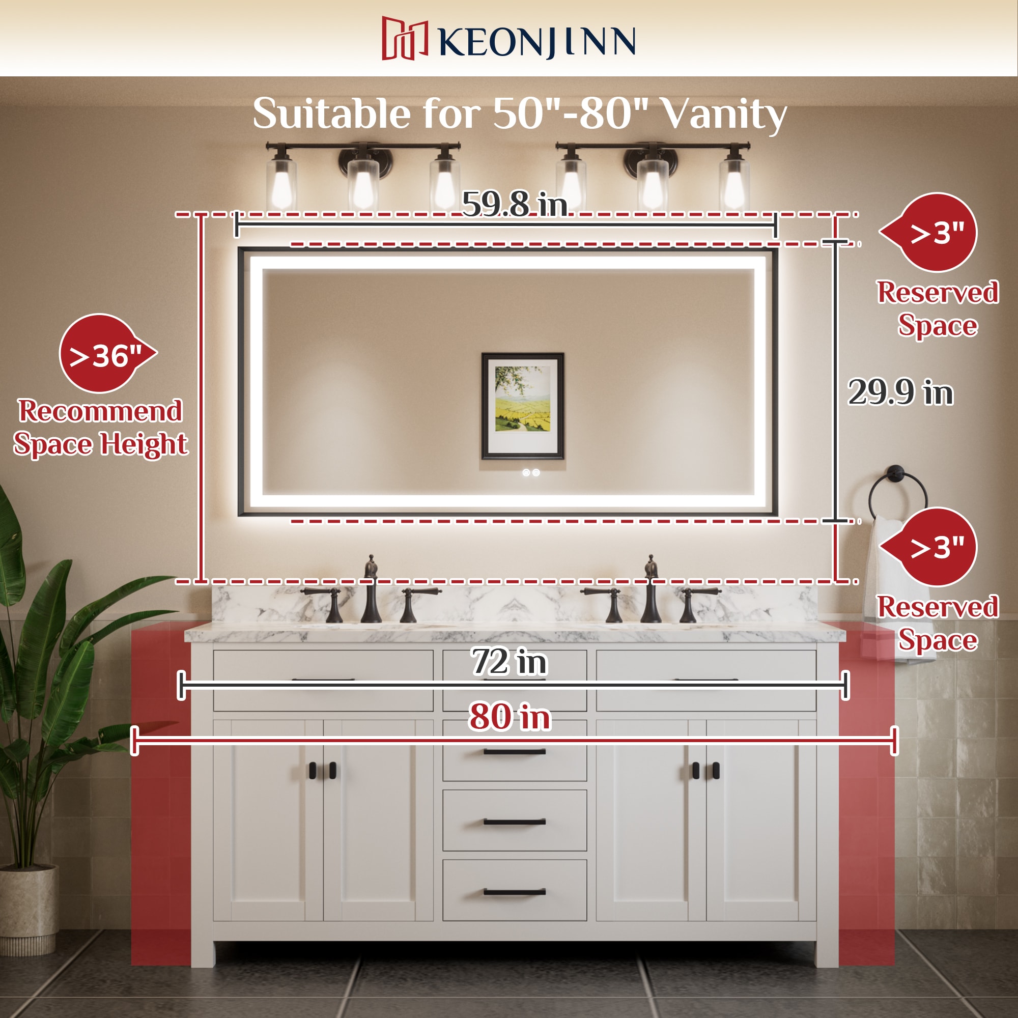 Keonjinn LW-BM66-15276-BN Framed-Bath-Mirrors - View #15