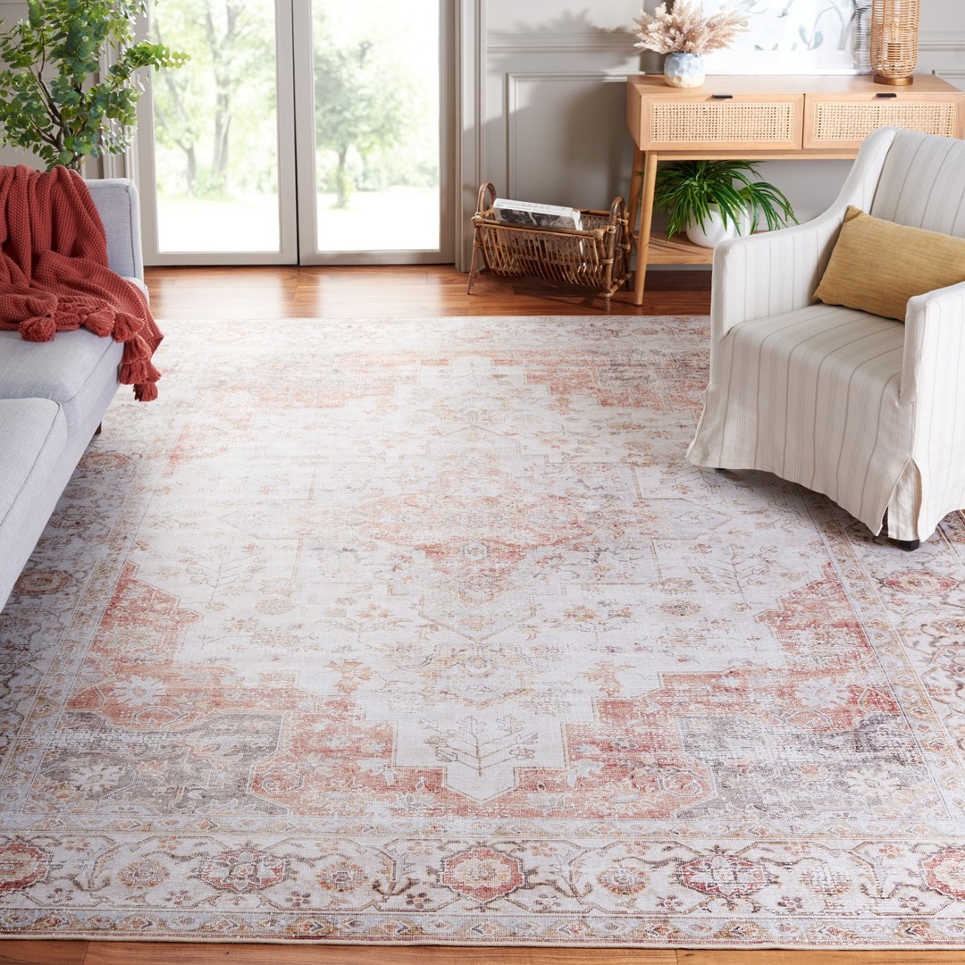 Tucson Vintage Persian 105F Light Grey Rust Machine Washable/Slip Resistant 8ft x 10ft Traditional Rug