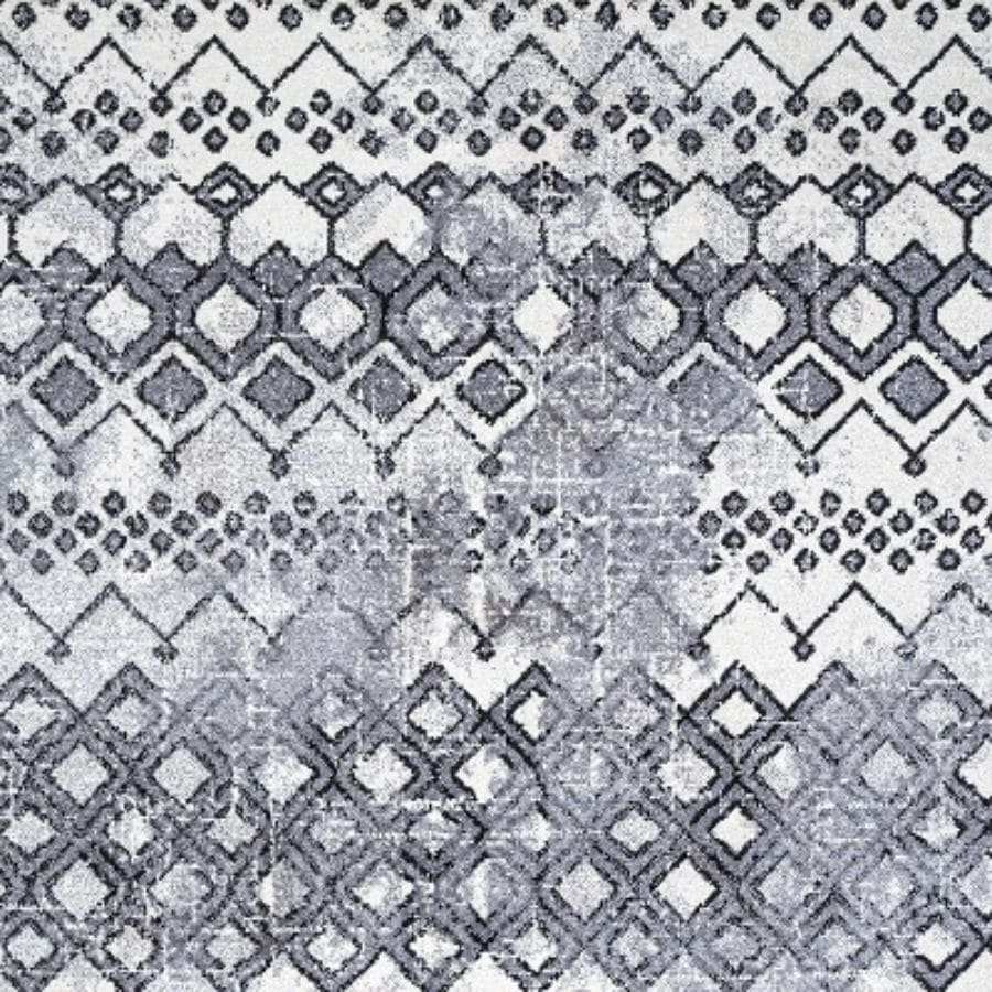 Ivory and Charcoal Moroccan Geometric Distressed Area Rug