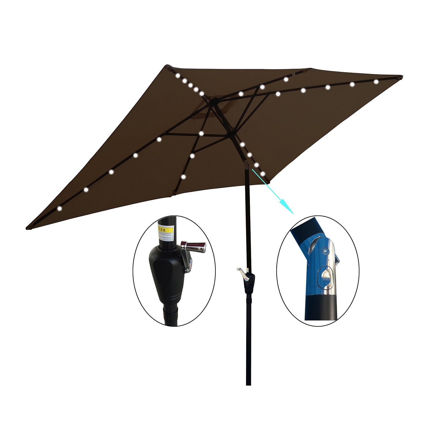 SINOFURN SYA810037RD 10-Feet Steel Brown Market Patio Umbrella with Lights and