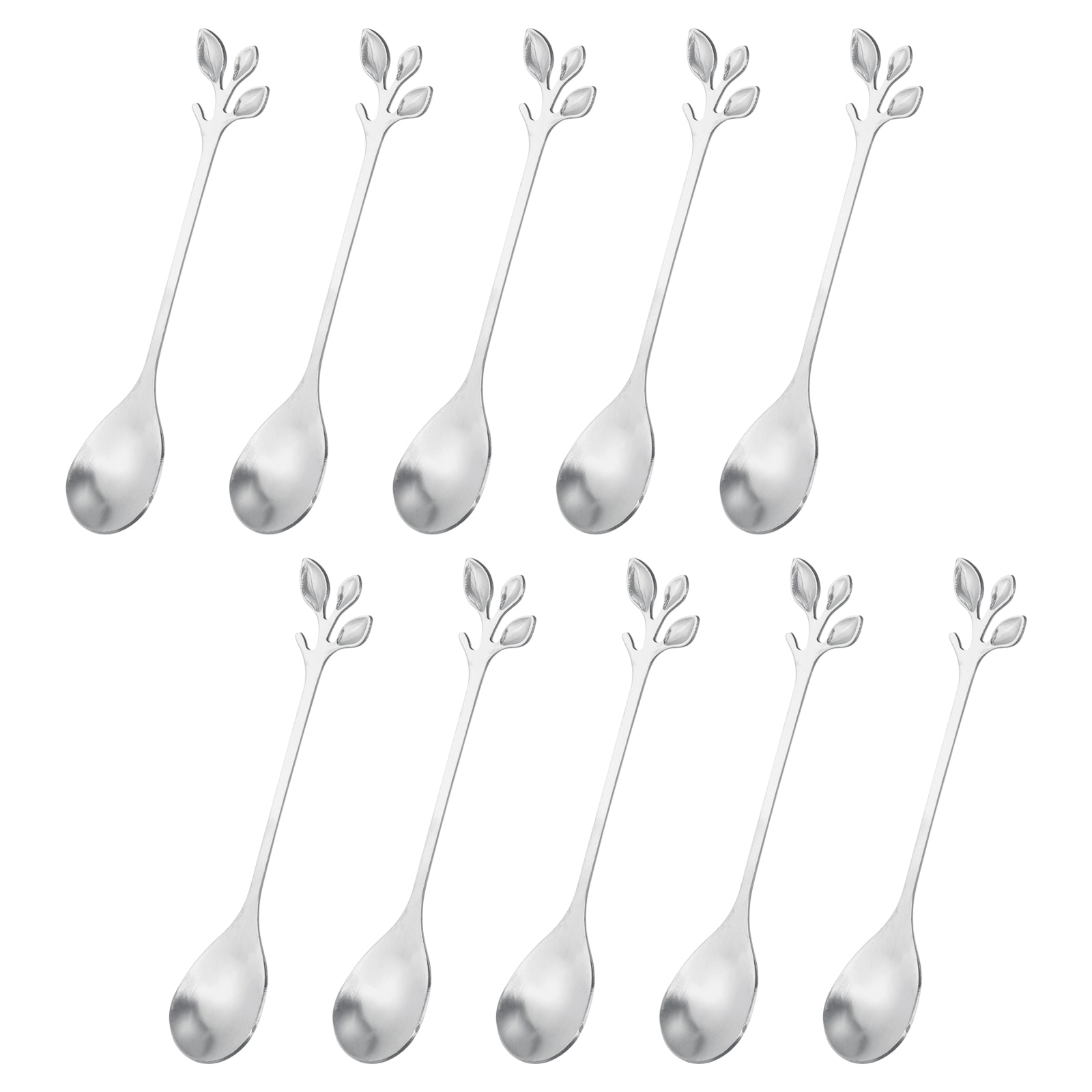 Unique Bargains 10pcs Stainless Steel Leaf Coffee Spoon 4.8 Inch Small Tableware Dessert Spoons Stirring Mixing Spoons for Ice Tea Coffee Dessert Silver